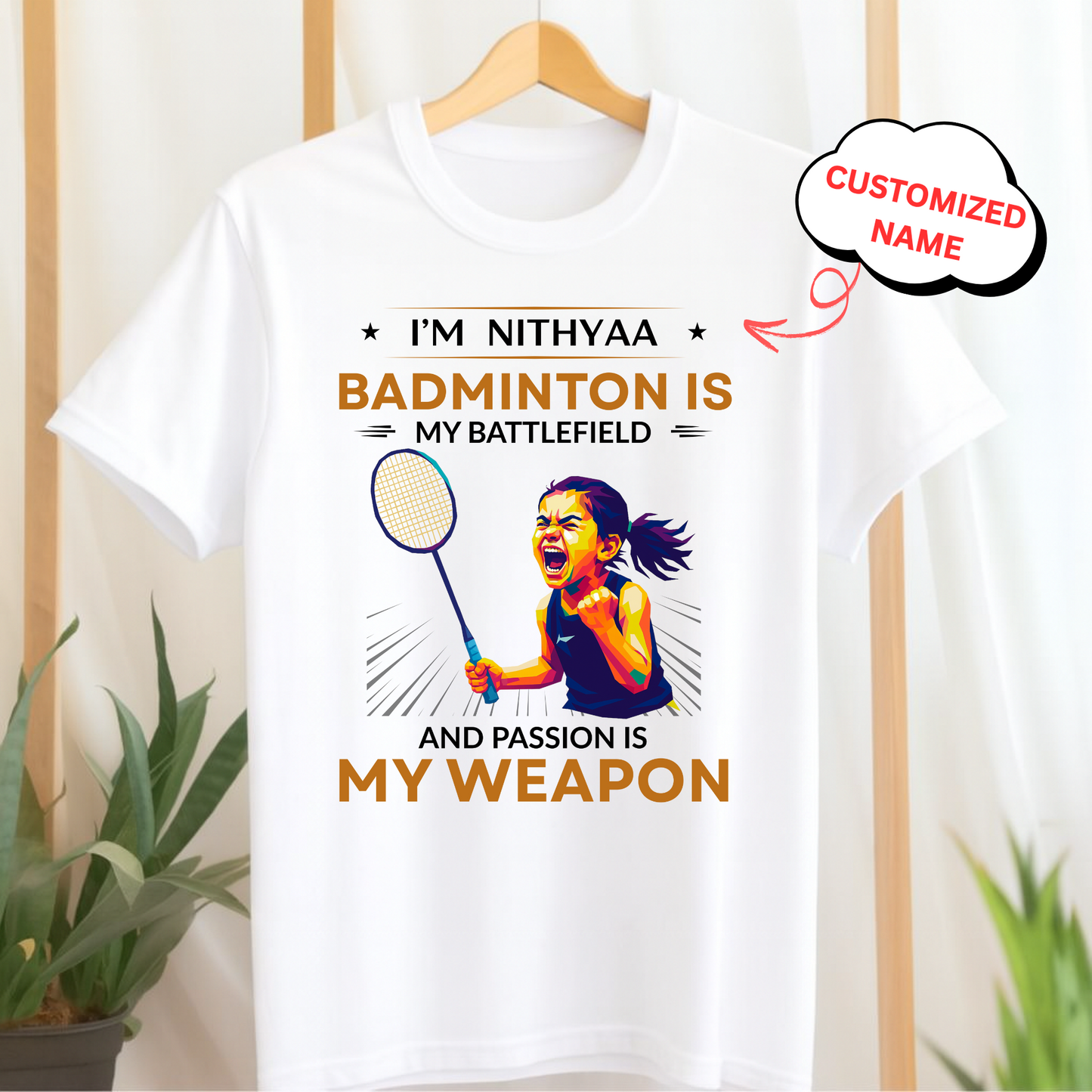 CUSTOMIZED-BADMINTON IS MY BATTLEFIELD AND PASSION IS MY WEAPON-KIDS CLASSIC T-SHIRT