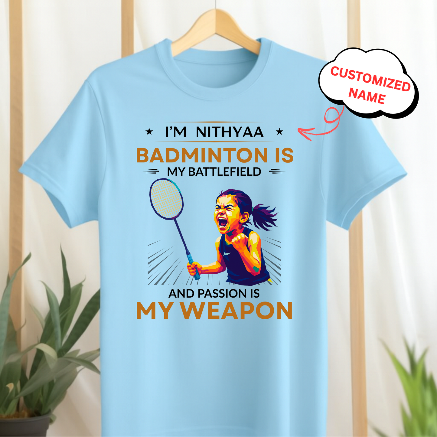 CUSTOMIZED-BADMINTON IS MY BATTLEFIELD AND PASSION IS MY WEAPON-KIDS CLASSIC T-SHIRT