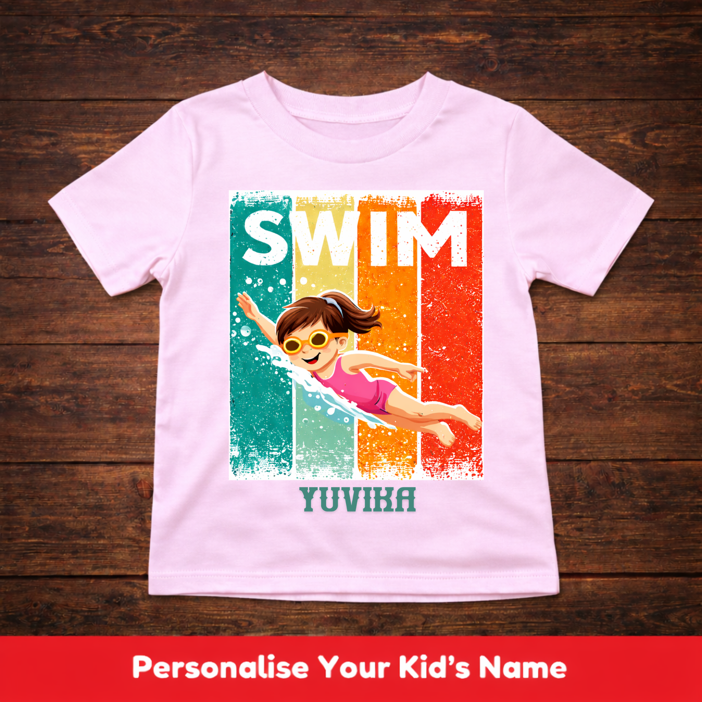 CUSTOMIZED-YOUNG GIRL SWIMMING-KIDS T-SHIRT