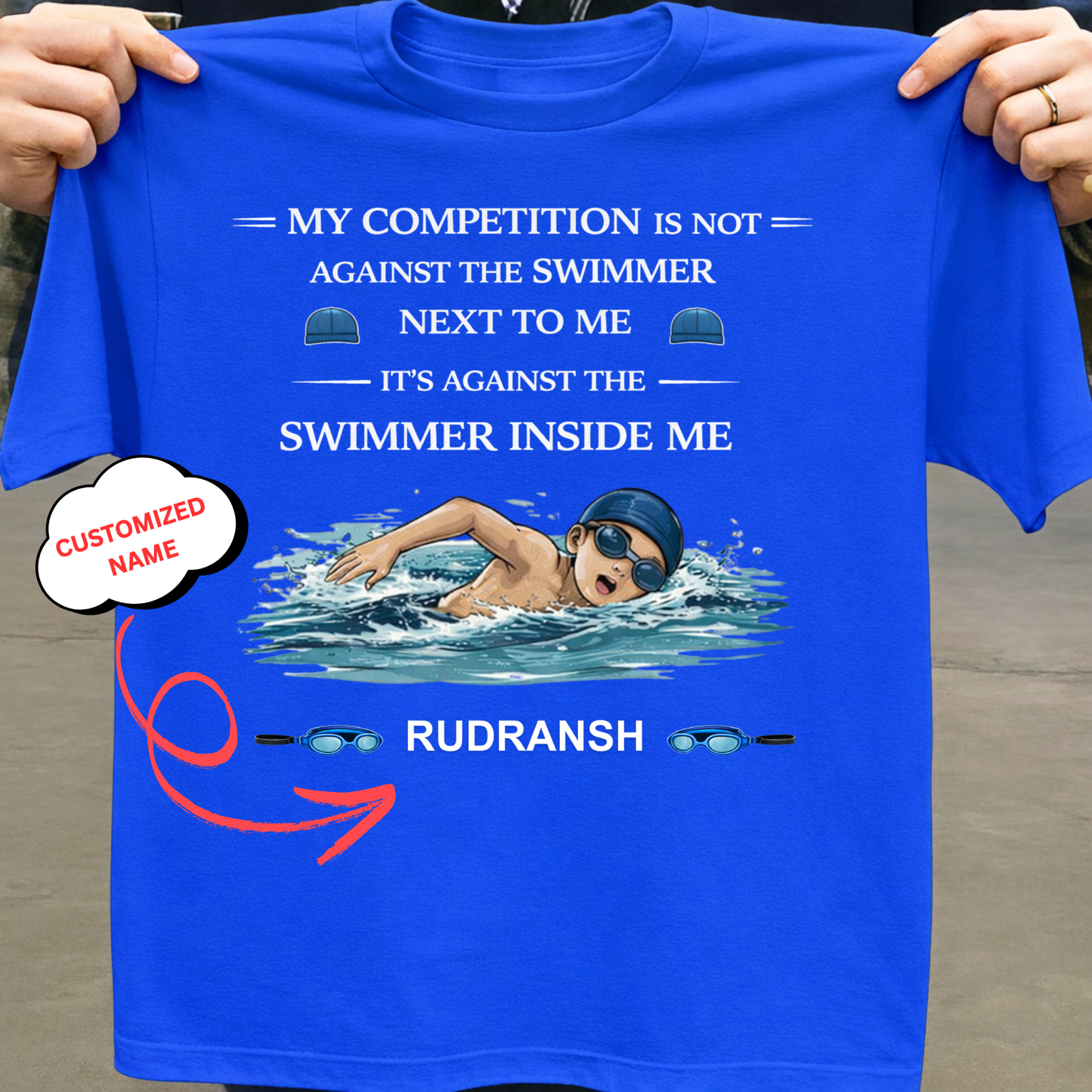 CUSTOMIZED- MY COMPETITION IS AGAINST THE SWIMMER INSIDE ME(SWIMMING)-BOY KIDS T-SHIRT