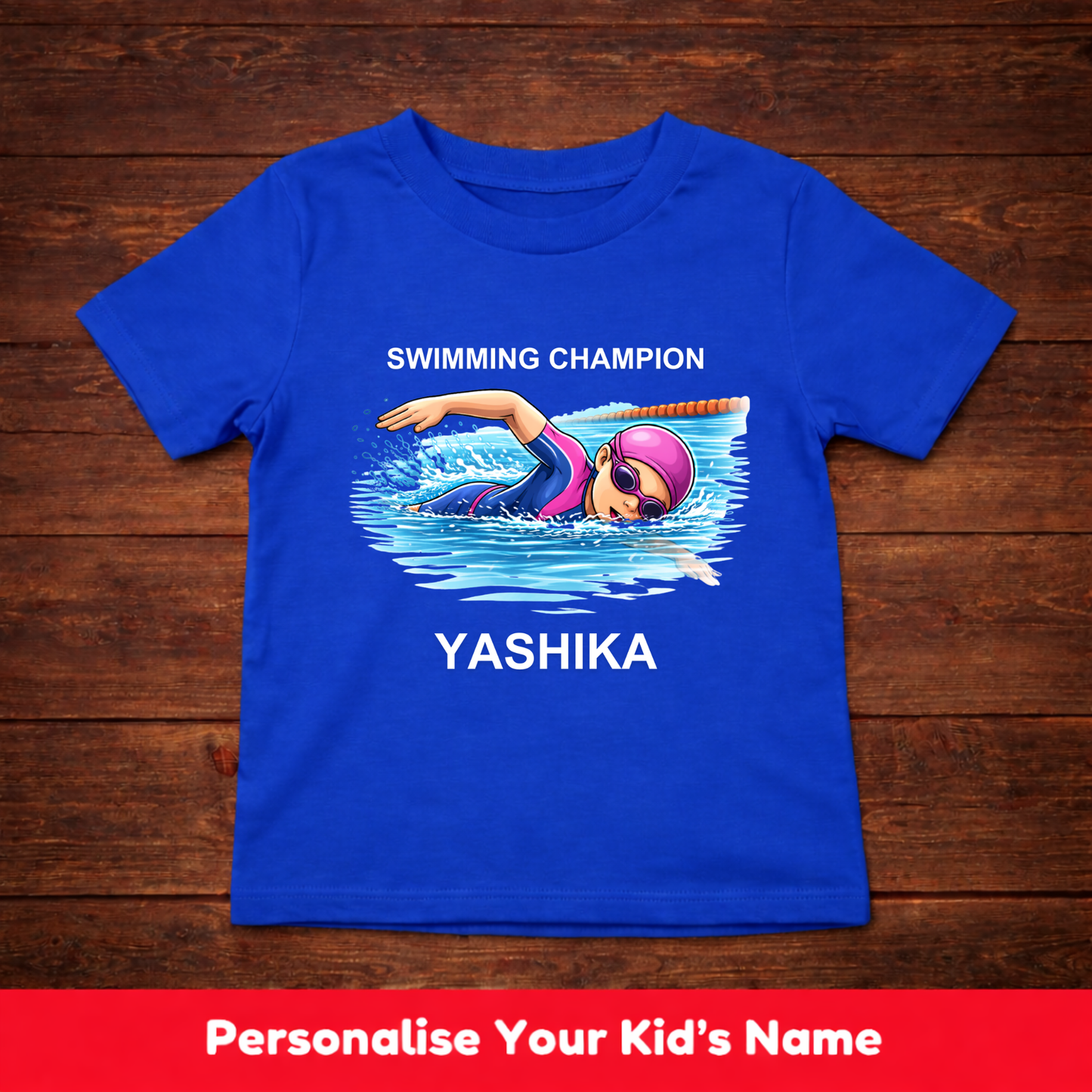 CUSTOMIZED-SWIMMING CHAMPION GIRL KIDS T-SHIRT