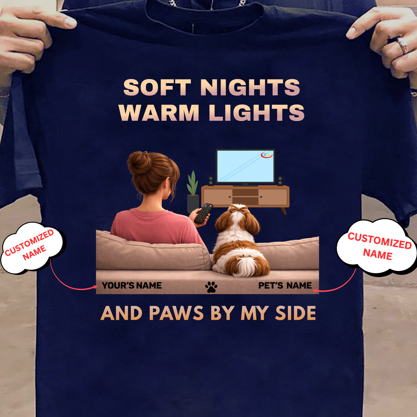 CUSTOMIZATION-SOFT NIGHTS,WARM LIGHTS(PET LOVER)-PREMIUM WOMAN CLASSIC T-SHIRT