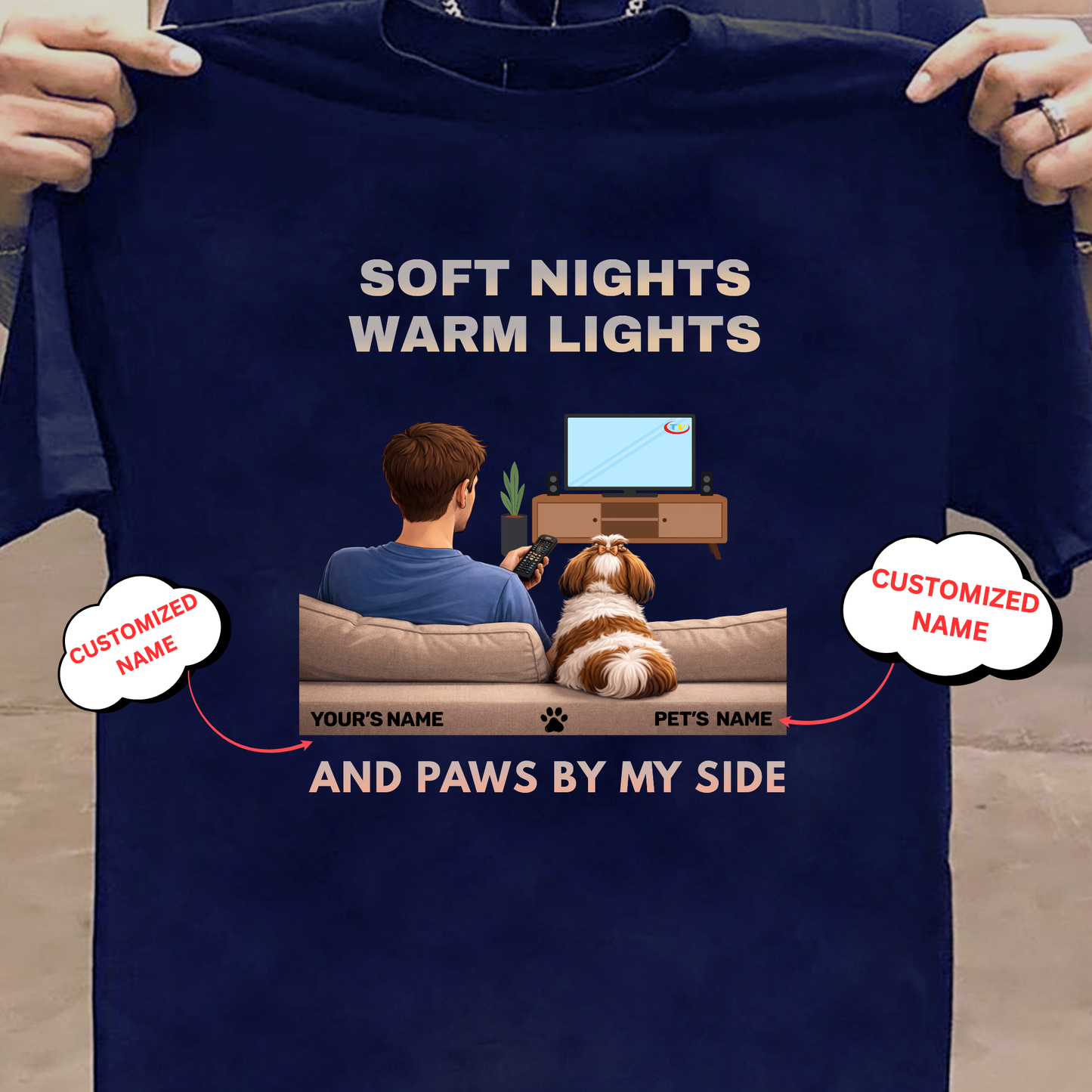 CUSTOMIZATION-SOFT NIGHTS,WARM LIGHTS(PET LOVER)-PREMIUM MAN CLASSIC T-SHIRT