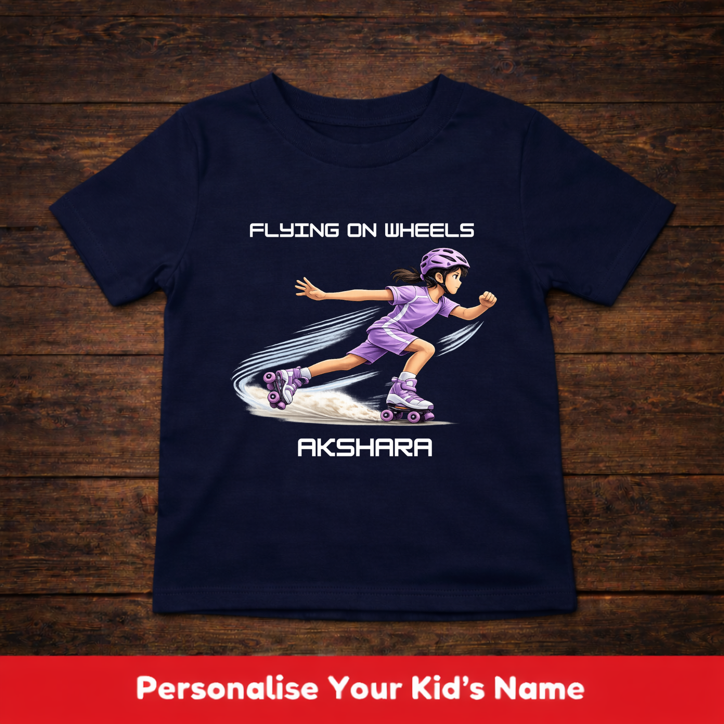 CUSTOMIZED-FLYING ON WHEELS (SKATES)-GIRL KIDS T-SHIRT
