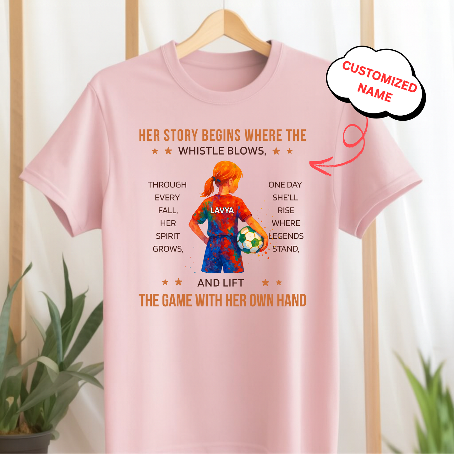 CUSTOMIZED-HER STORY BEGINS WHERE THE WHISTLE BLOWS (FOOTBALL) CLASSIC T-SHIRT