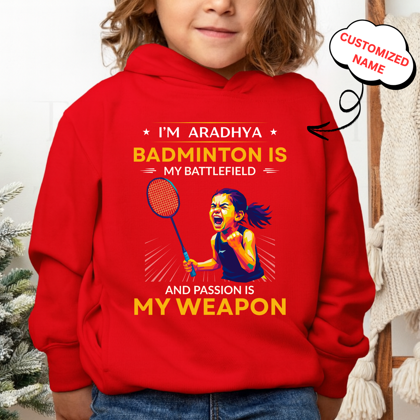 CUSTOMIZED-BADMINTON IS MY BATTLEFIELD AND PASSION IS MY WEAPON CLASSIC HOODIE