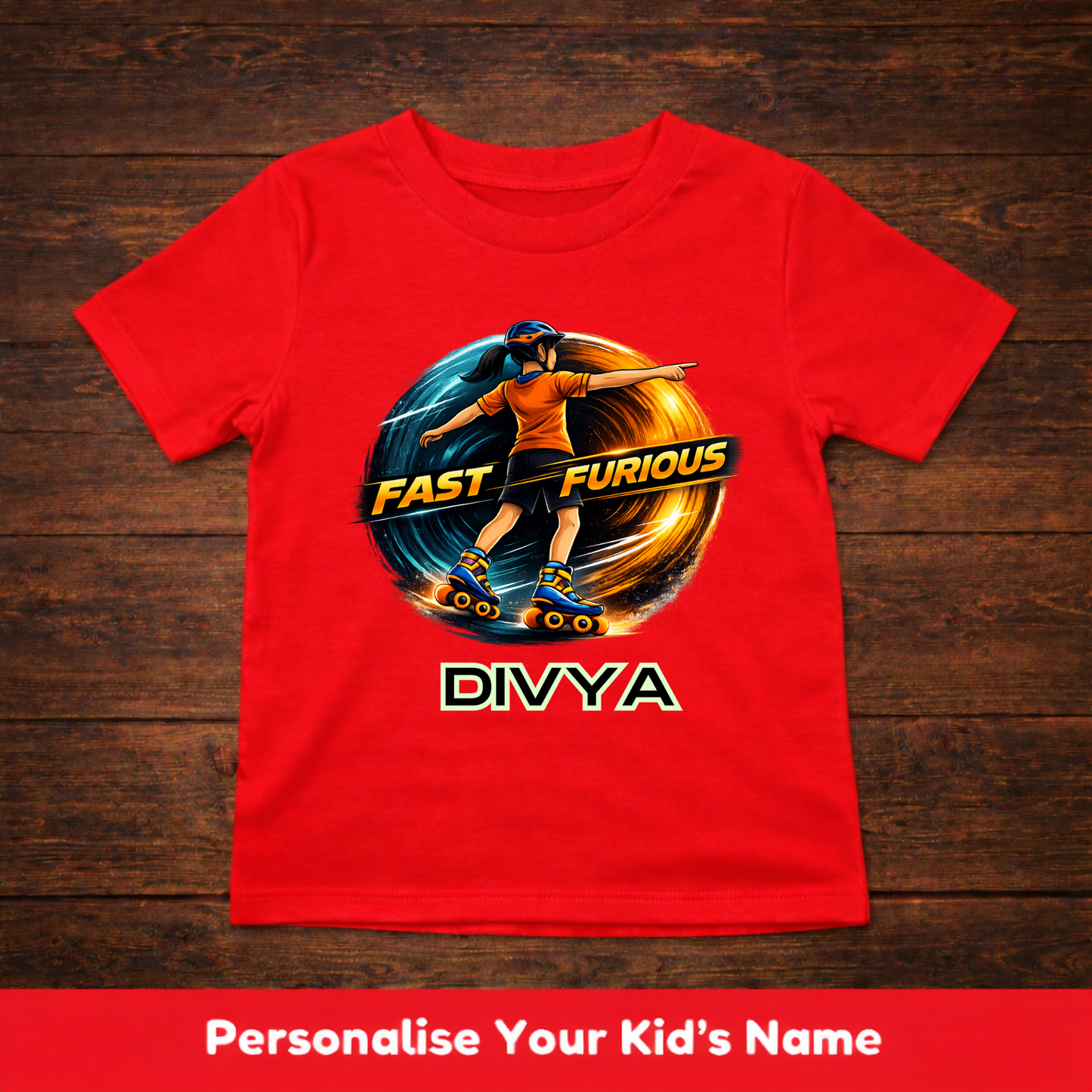 CUSTOMIZED-FAST & FURIOUS (SKATES)-GIRL KIDS T-SHIRT
