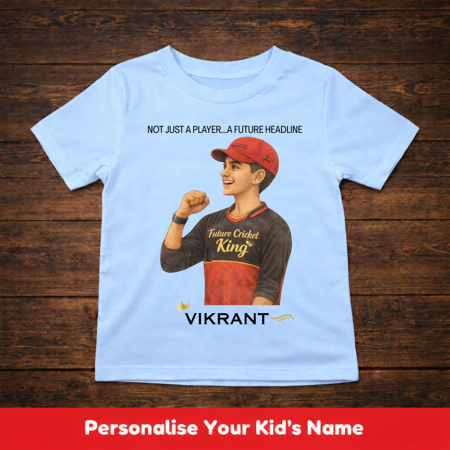 CUSTOMIZED-A FUTURE HEADLINE(CRICKET)-KIDS T-SHIRT