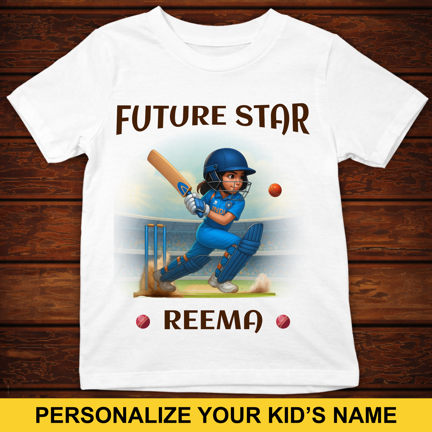 CUSTOMIZED-FUTURE STAR CRICKET (GIRL) KIDS CLASSIC T-SHIRT