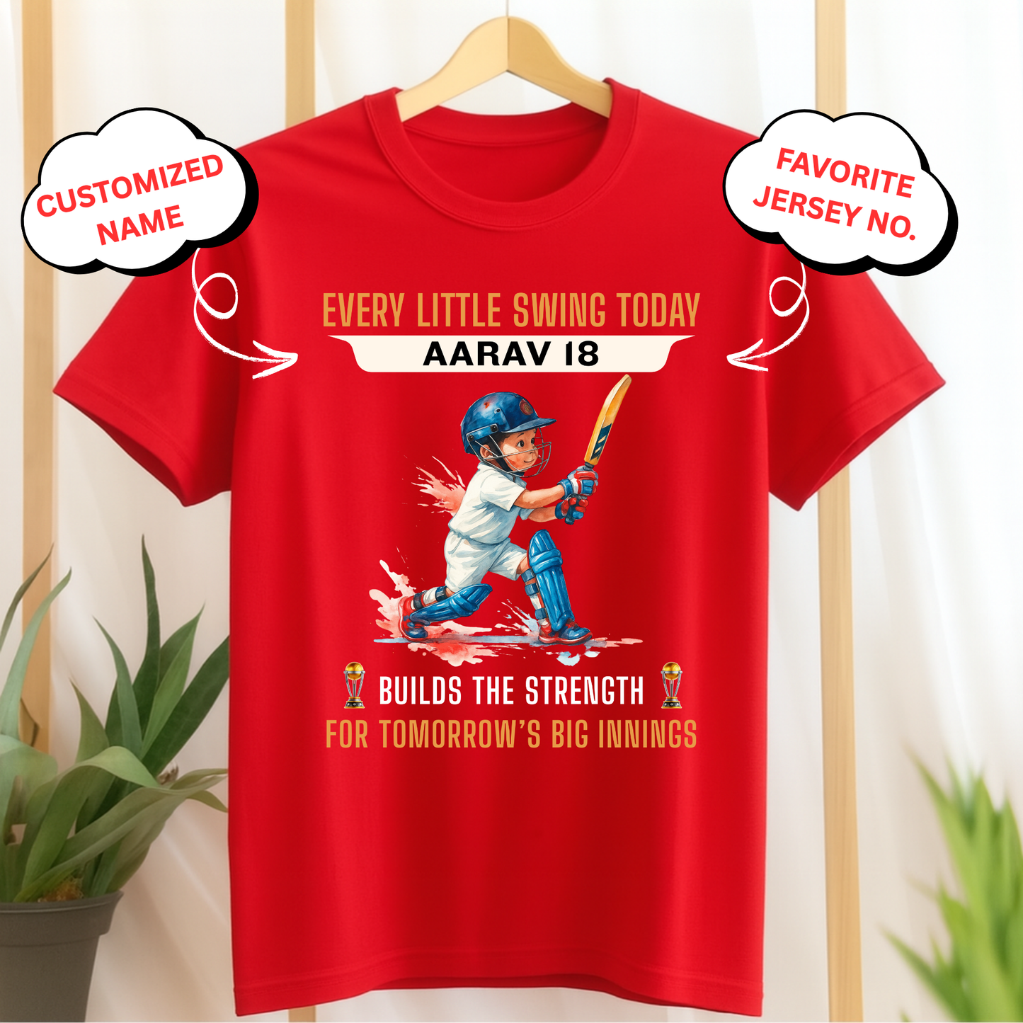 CUSTOMIZED-EVERY LITTLE SWING TODAY, BUILDS THE STRENGTH FOR TOMORROW'S BIG INNINGS (CRICKET) -KIDS T-SHIRT