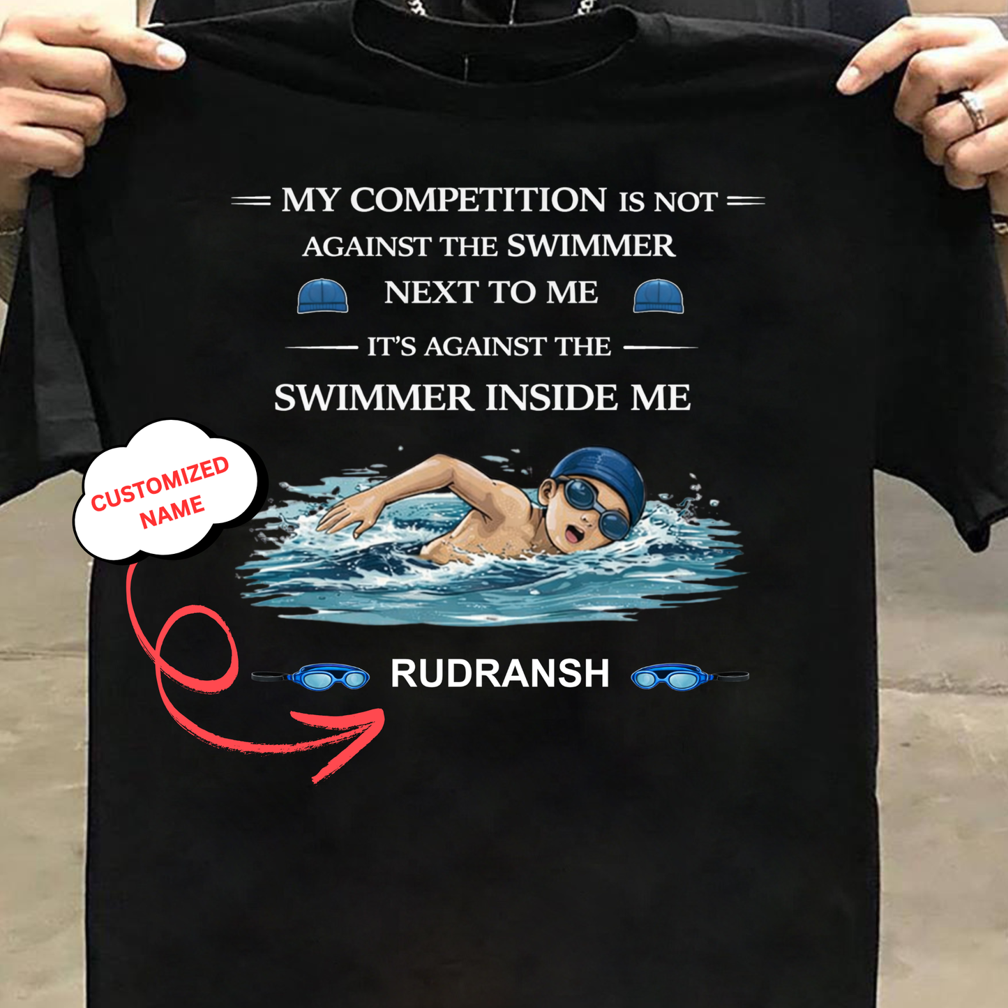 CUSTOMIZED- MY COMPETITION IS AGAINST THE SWIMMER INSIDE ME(SWIMMING)-BOY KIDS T-SHIRT