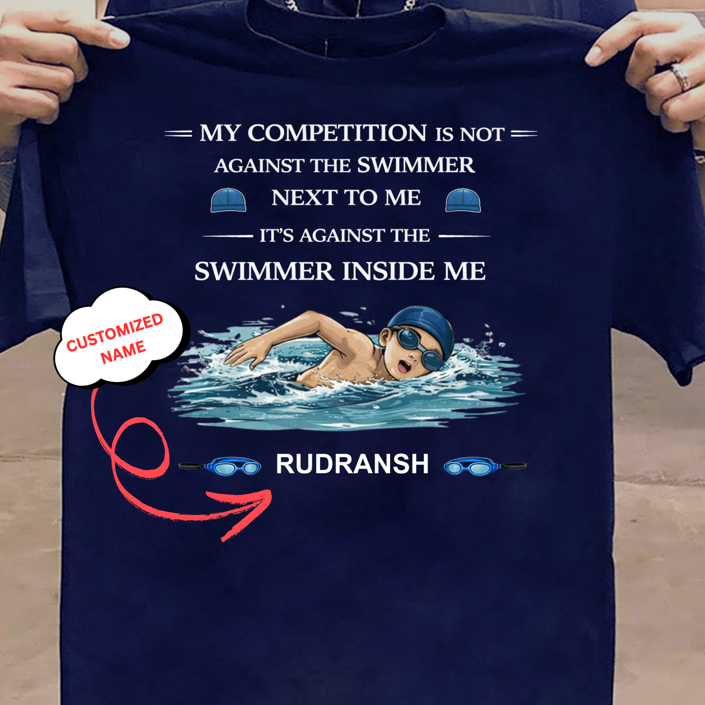 CUSTOMIZED- MY COMPETITION IS AGAINST THE SWIMMER INSIDE ME(SWIMMING)-BOY KIDS T-SHIRT