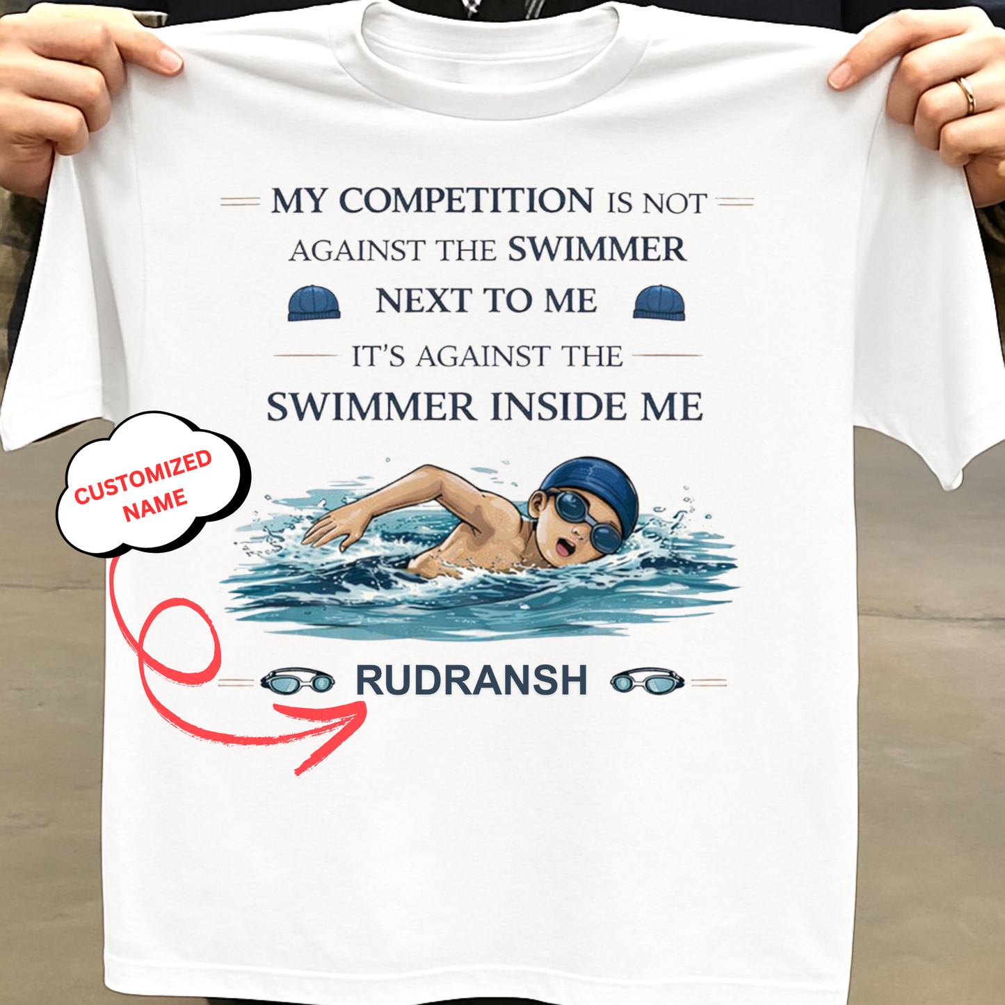CUSTOMIZED- MY COMPETITION IS AGAINST THE SWIMMER INSIDE ME(SWIMMING)-BOY KIDS T-SHIRT