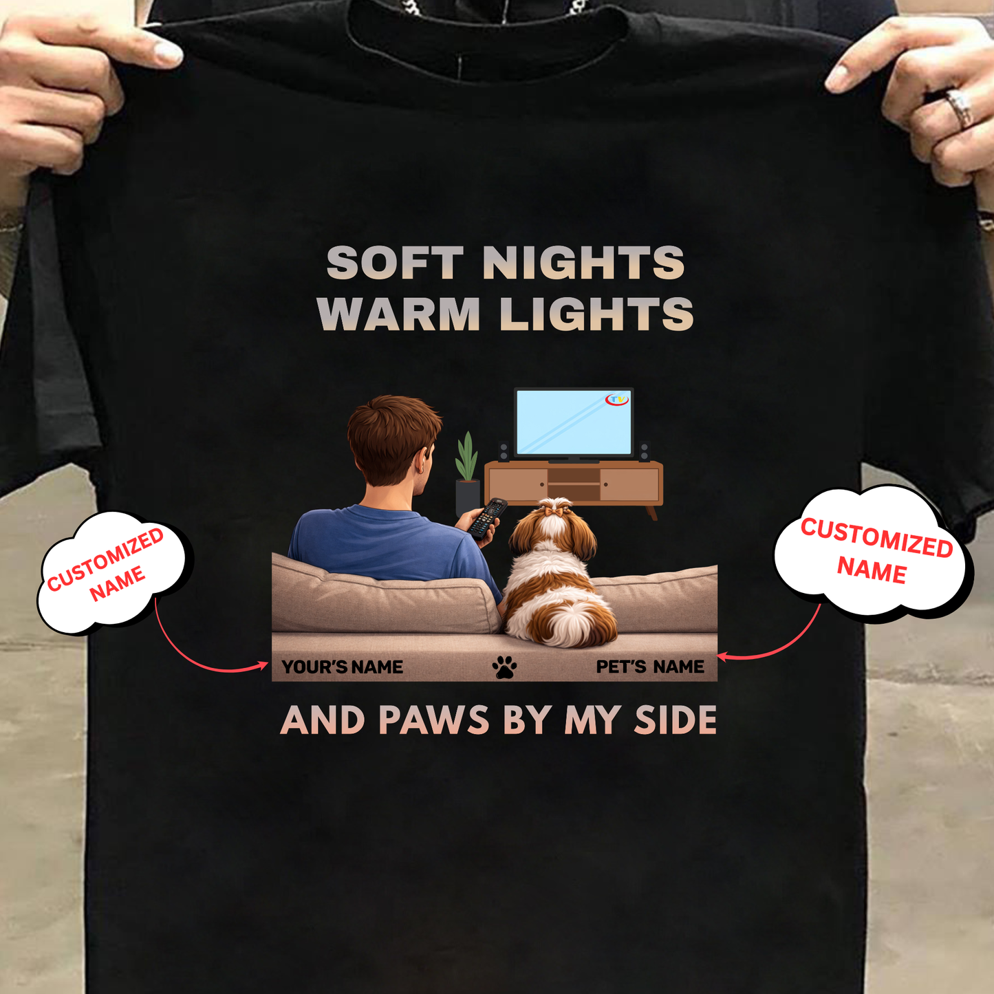 CUSTOMIZATION-SOFT NIGHTS,WARM LIGHTS(PET LOVER)-PREMIUM MAN CLASSIC T-SHIRT