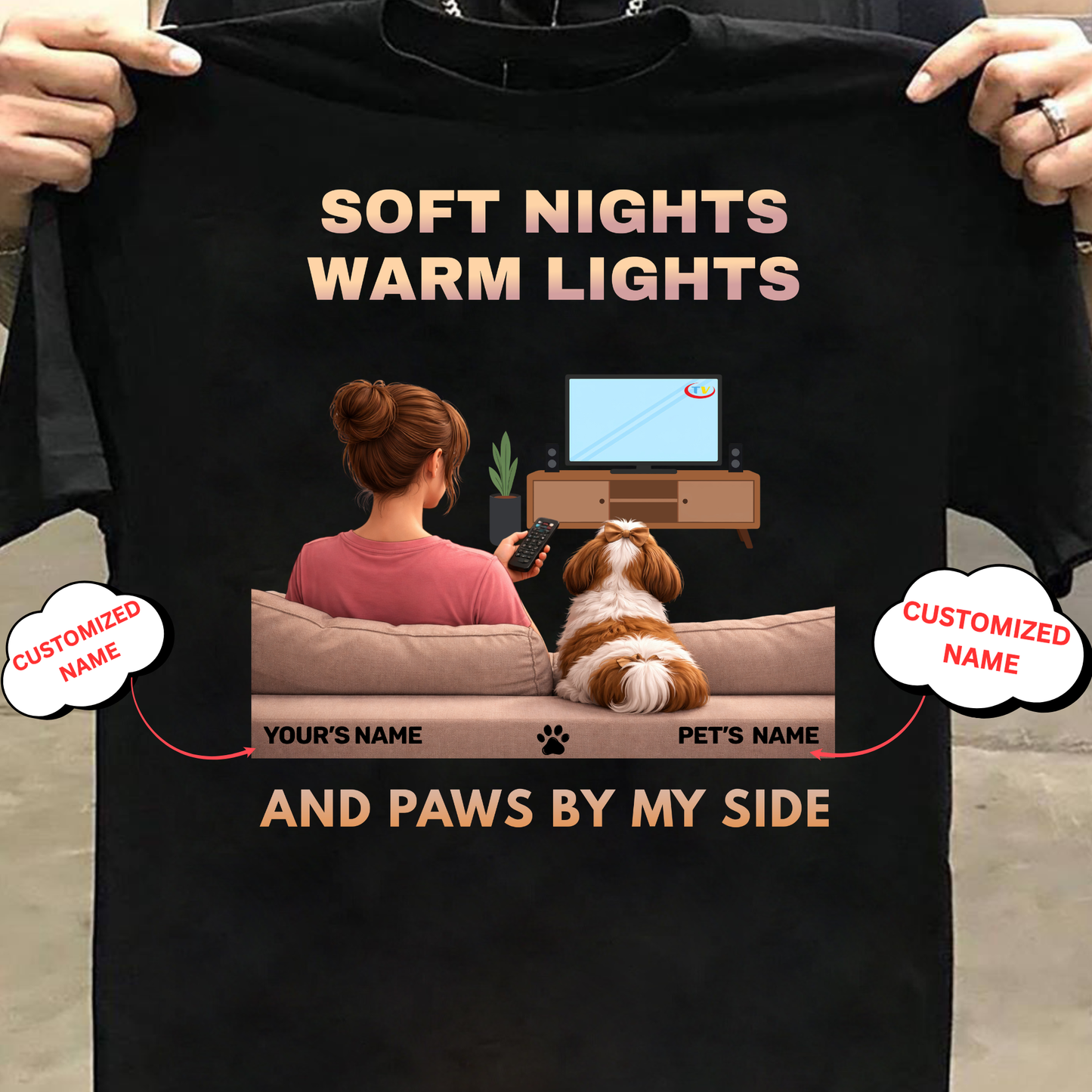 CUSTOMIZATION-SOFT NIGHTS,WARM LIGHTS(PET LOVER)-PREMIUM WOMAN CLASSIC T-SHIRT