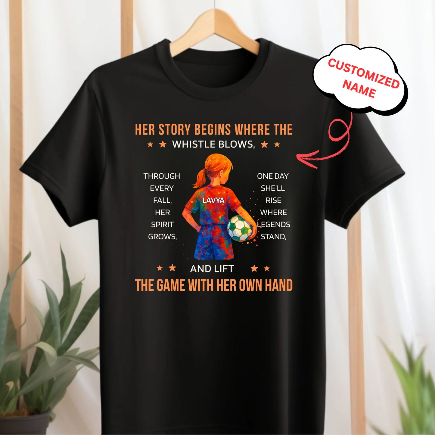 CUSTOMIZED-HER STORY BEGINS WHERE THE WHISTLE BLOWS (FOOTBALL) CLASSIC T-SHIRT