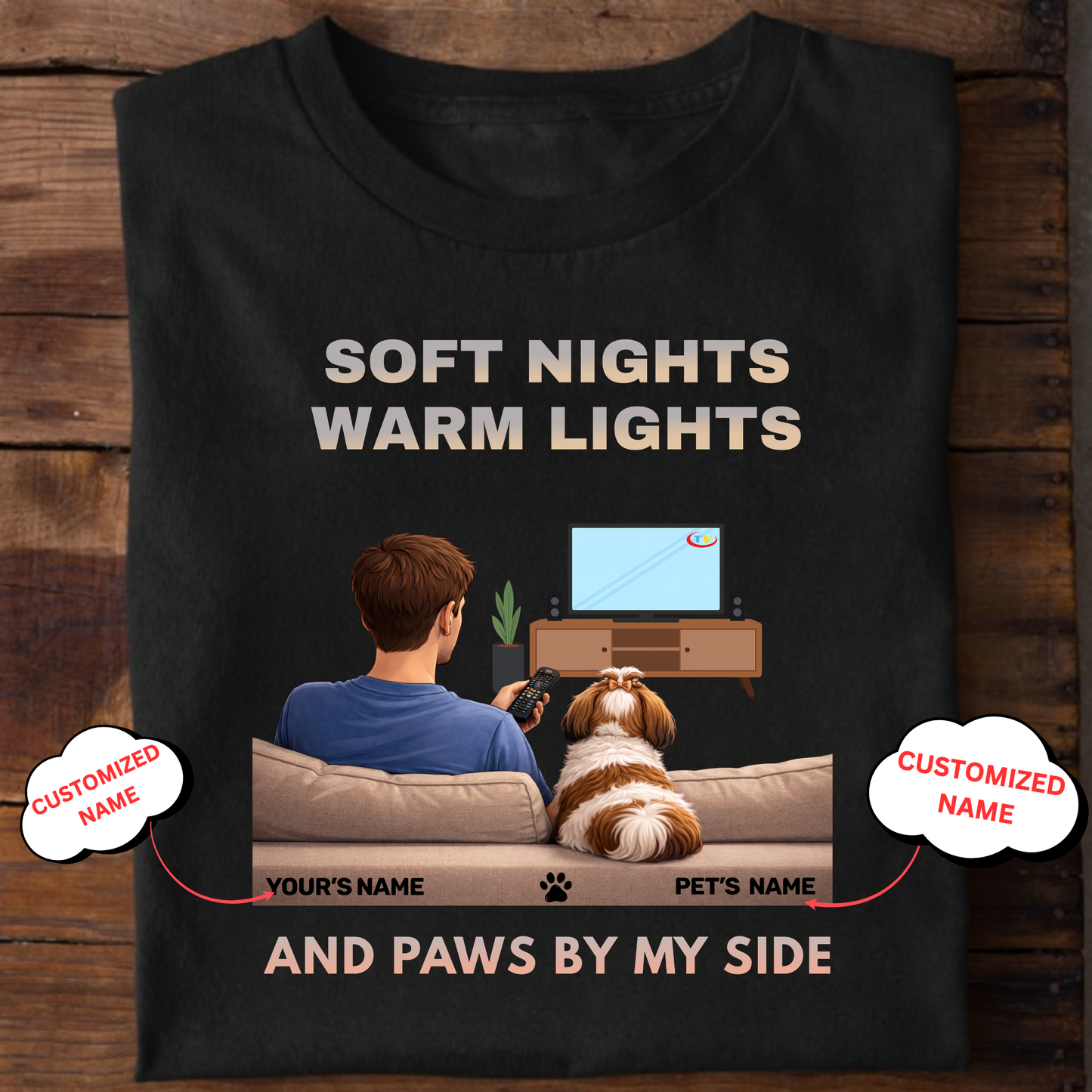 CUSTOMIZATION-SOFT NIGHTS,WARM LIGHTS(PET LOVER)-PREMIUM MAN CLASSIC T-SHIRT