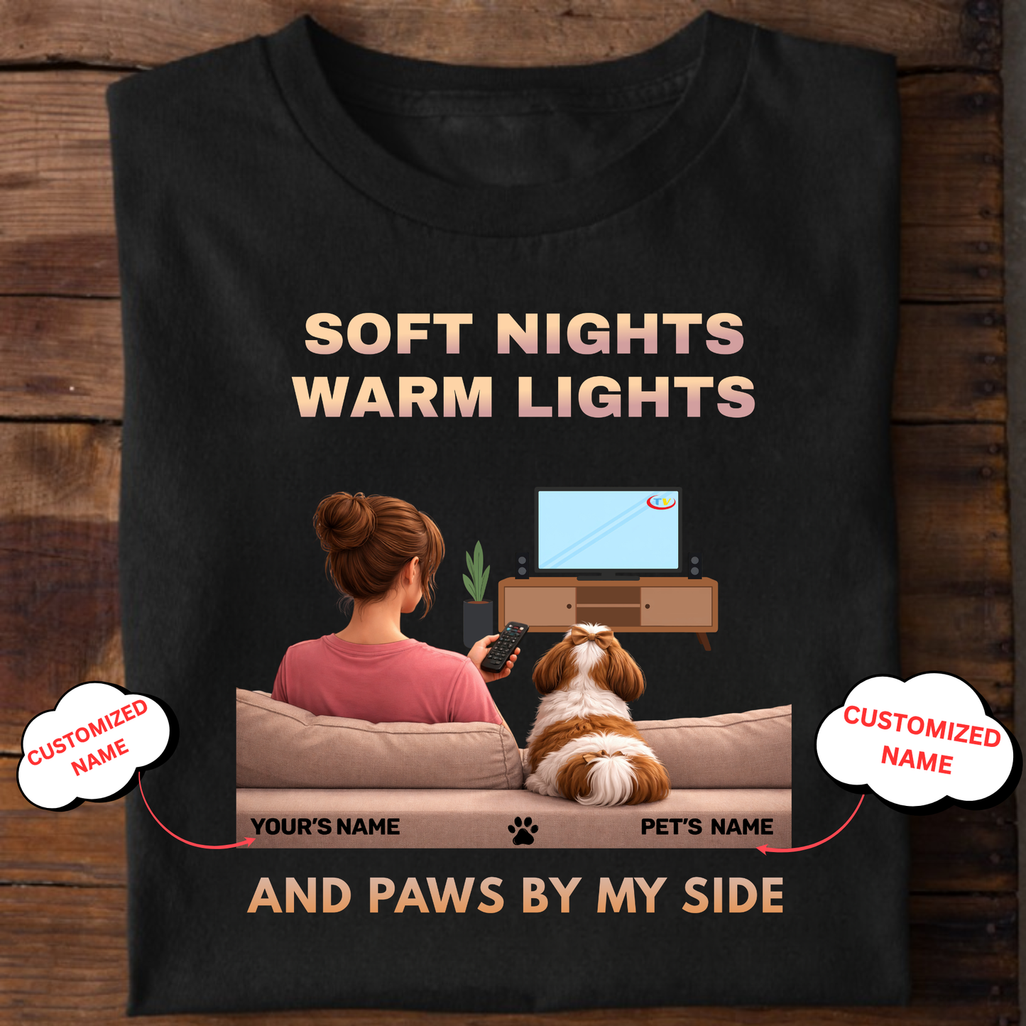CUSTOMIZATION-SOFT NIGHTS,WARM LIGHTS(PET LOVER)-PREMIUM WOMAN CLASSIC T-SHIRT