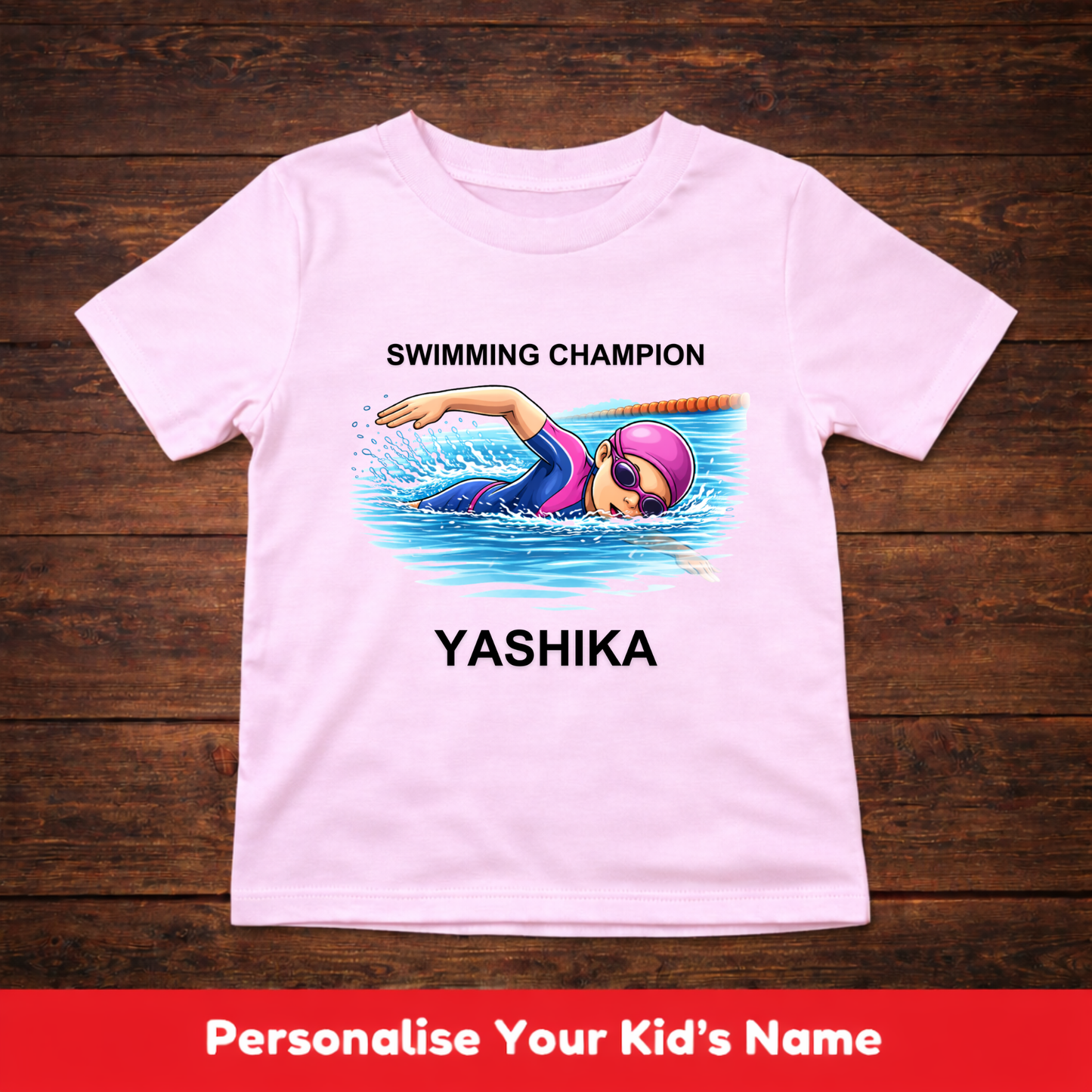 CUSTOMIZED-SWIMMING CHAMPION GIRL KIDS T-SHIRT