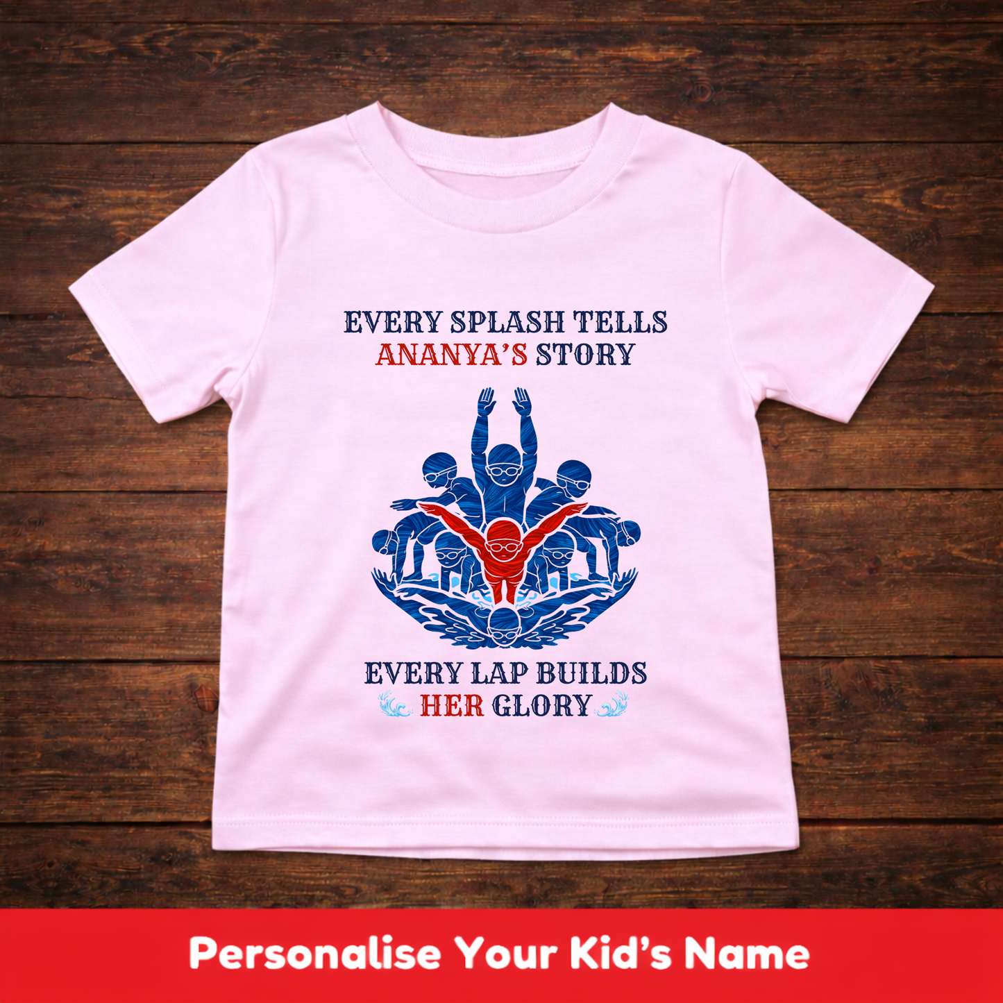 CUSTOMIZED- EVERY SPLASH TELLS HER STORY(SWIMMING)-GIRL KIDS T-SHIRT