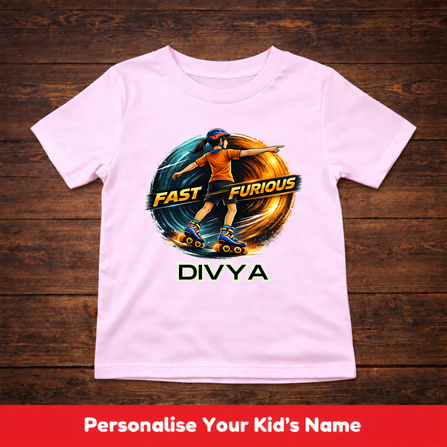 CUSTOMIZED-FAST & FURIOUS (SKATES)-GIRL KIDS T-SHIRT