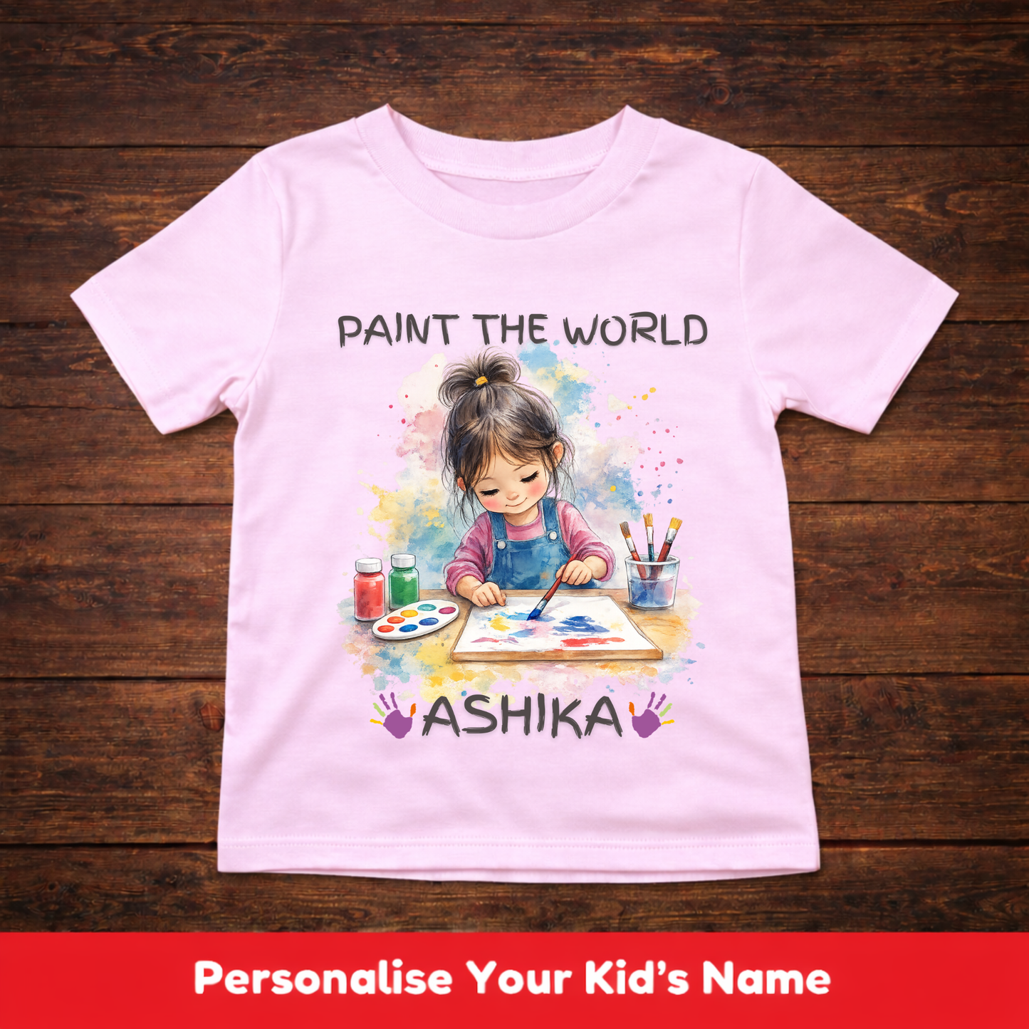 CUSTOMIZED-PAINT THE WORLD(ARTIST) GIRL-KIDS T-SHIRT