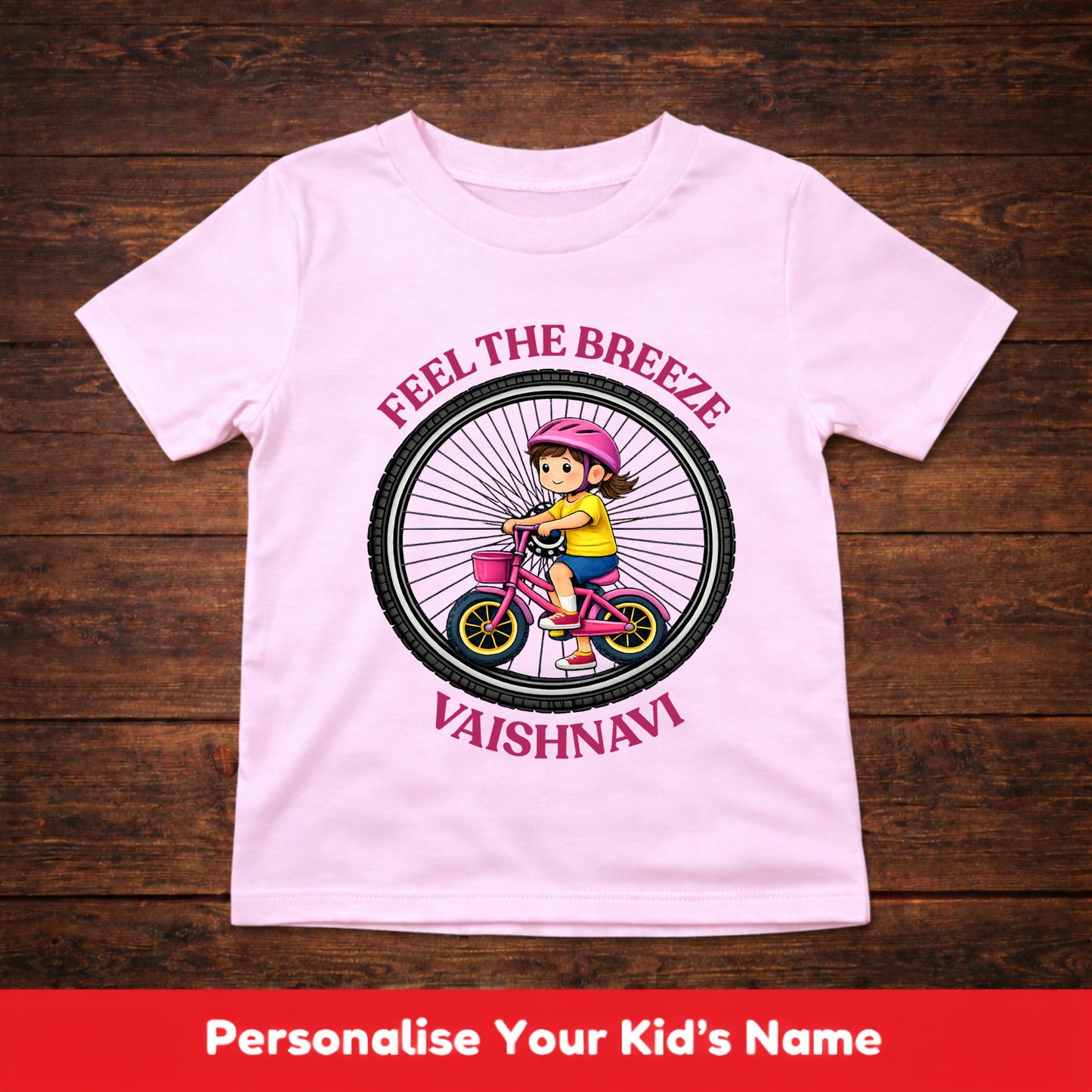 CUSTOMIZED-FEEL THE BREEZE(CYCLING)-GIRL KIDS T-SHIRT