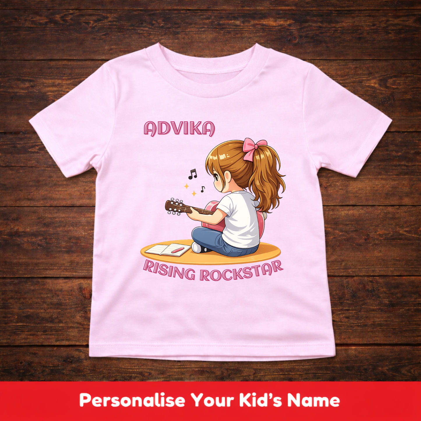 CUSTOMIZED-RISING ROCKSTAR(GUITAR)-GIRL KIDS T-SHIRT