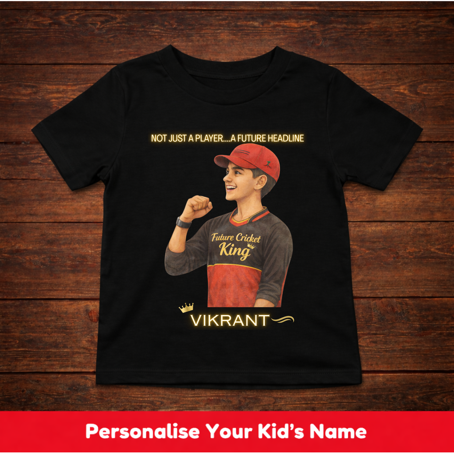 CUSTOMIZED-A FUTURE HEADLINE(CRICKET)-KIDS T-SHIRT