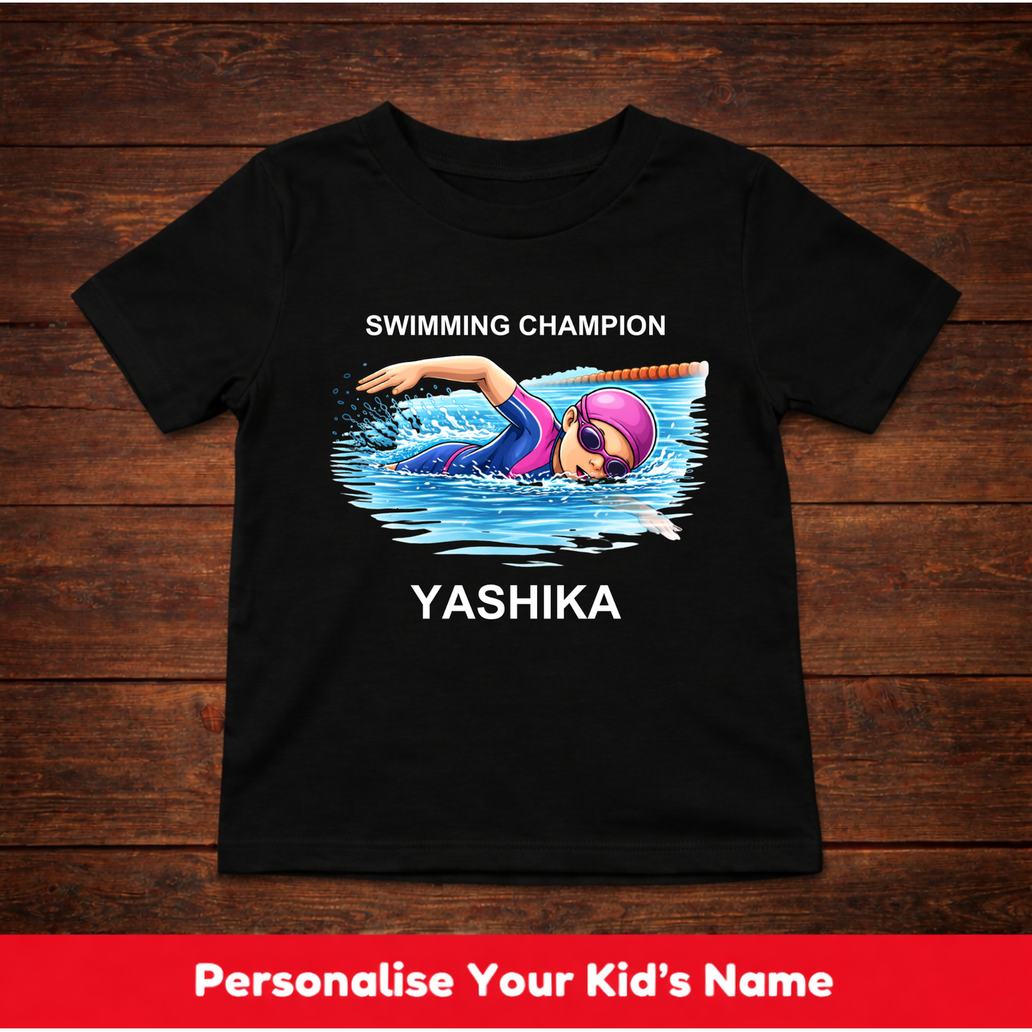 CUSTOMIZED-SWIMMING CHAMPION GIRL KIDS T-SHIRT