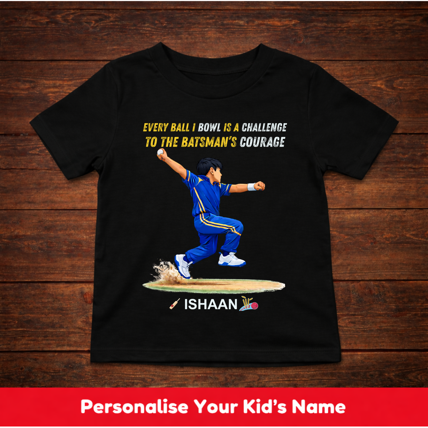 CUSTOMIZED-BOWLER'S CHALLENGE AND BATSMAN'S COURAGE(CRICKET)-KIDS T-SHIRT