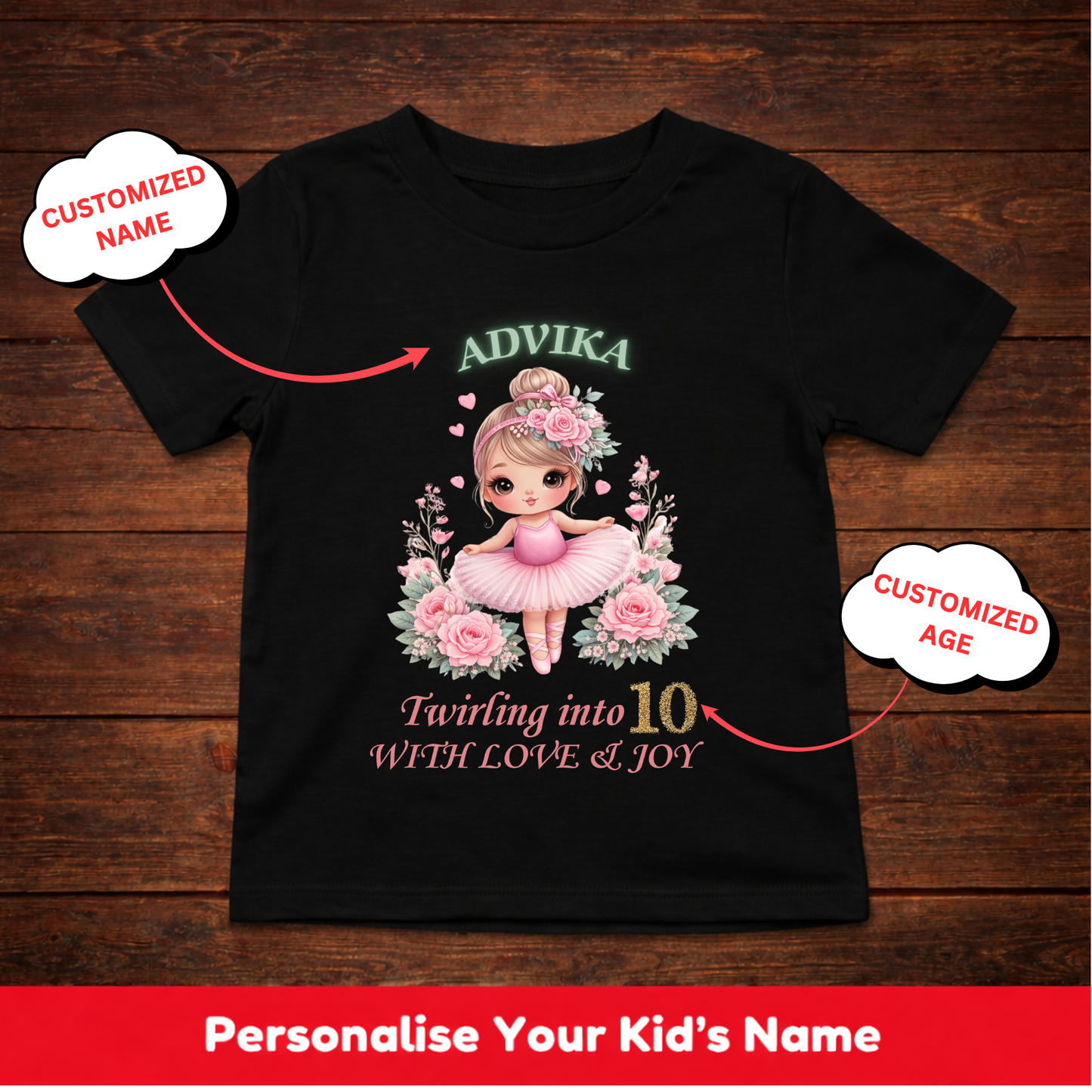 CUSTOMIZATION KIDS (GIRL) T-SHIRT-TWIRLING INTO LOVE & JOY