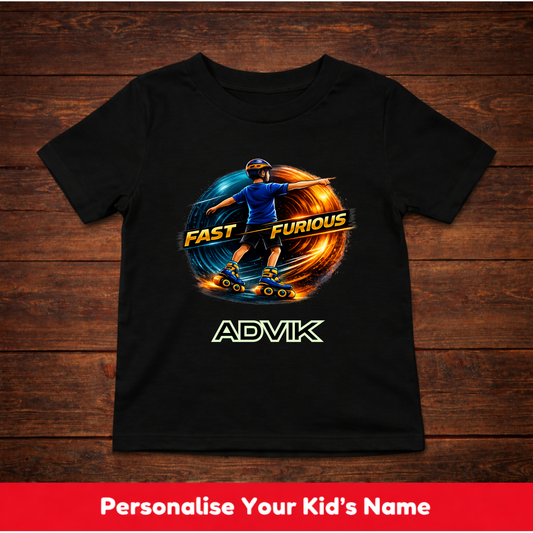 CUSTOMIZED-FAST & FURIOUS (SKATES)-BOY KIDS T-SHIRT