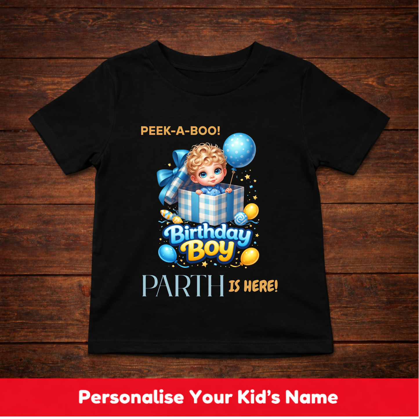 CUSTOMIZATION BOY'S T-SHIRT-PEEK-A-BOO WITH BIRTHDAY BOY