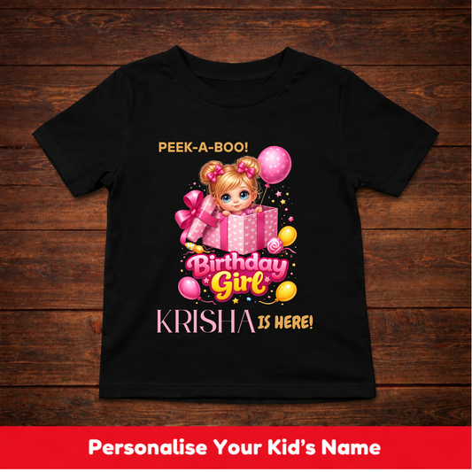 CUSTOMIZATION GIRL'S T-SHIRT-PEEK-A-BOO WITH BIRTHDAY GIRL