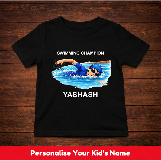 CUSTOMIZED-SWIMMING CHAMPION BOY KIDS T-SHIRT