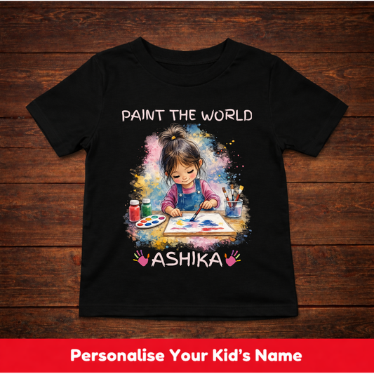 CUSTOMIZED-PAINT THE WORLD(ARTIST) GIRL-KIDS T-SHIRT