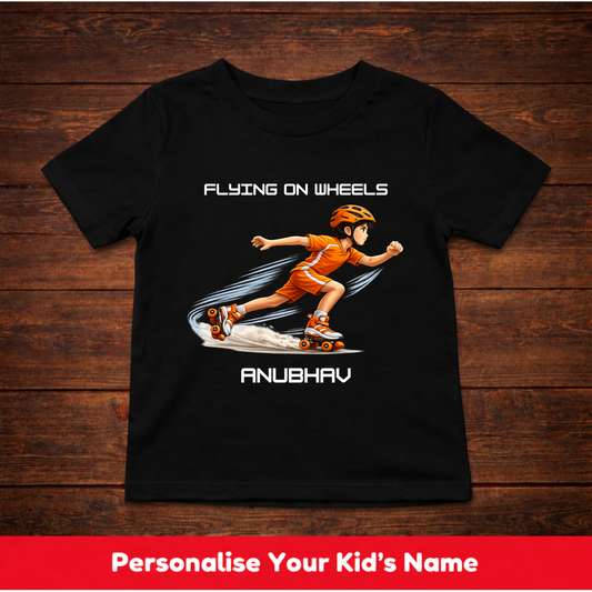 CUSTOMIZED-FLYING ON WHEELS (SKATES)-BOY KIDS T-SHIRT