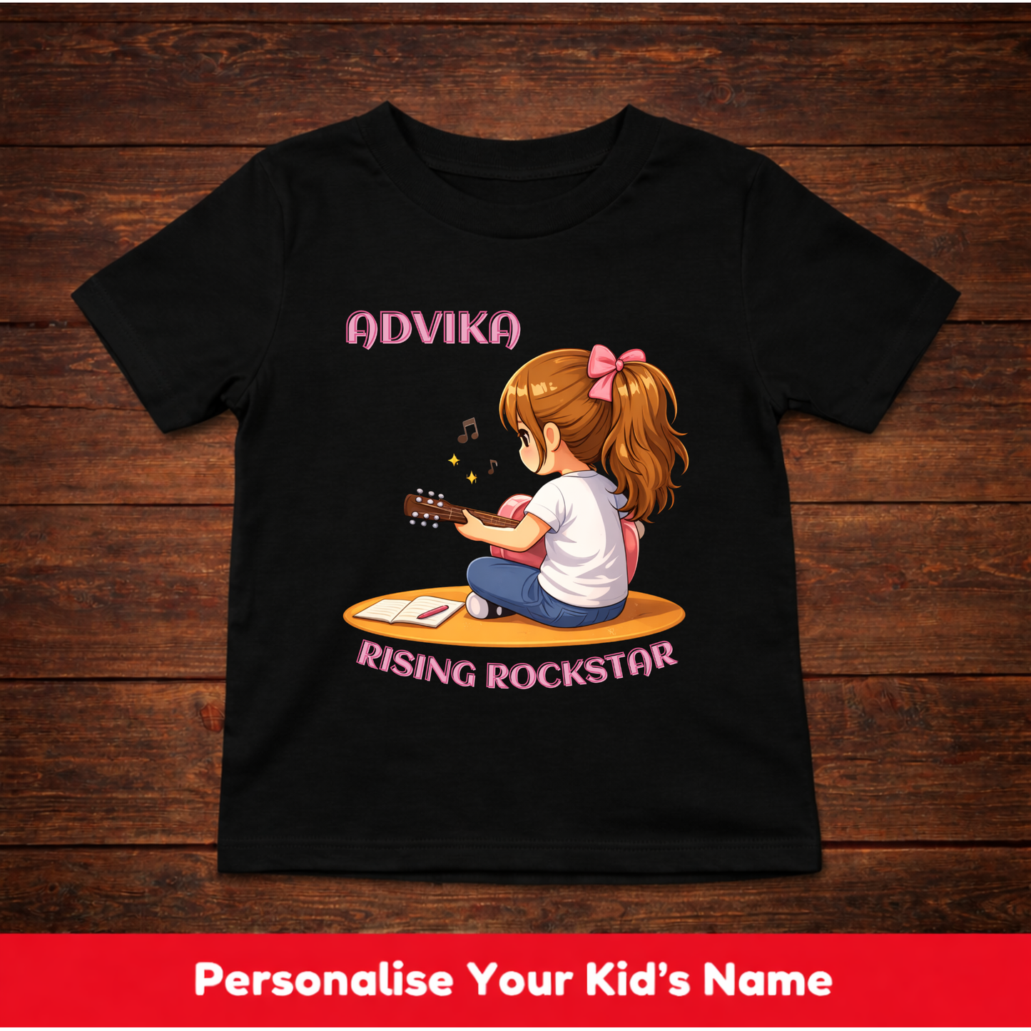 CUSTOMIZED-RISING ROCKSTAR(GUITAR)-GIRL KIDS T-SHIRT