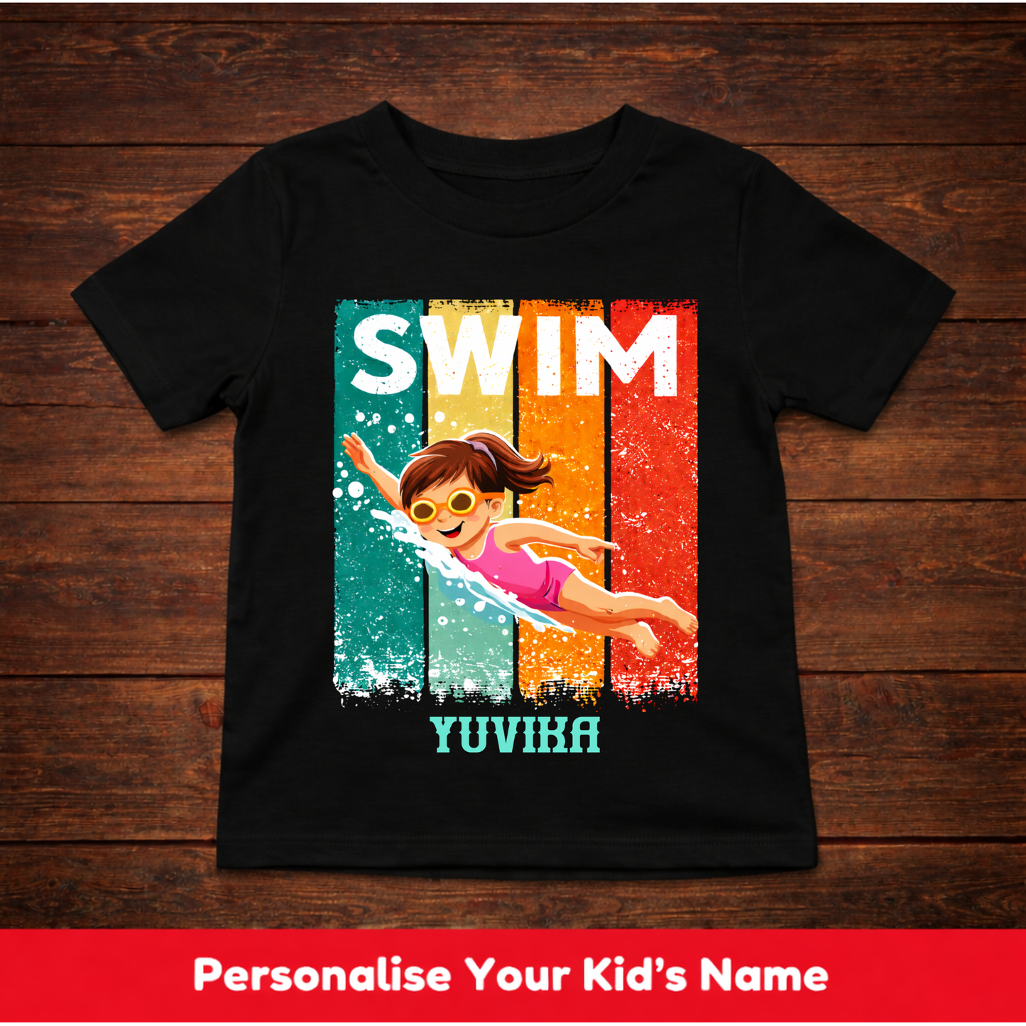 CUSTOMIZED-YOUNG GIRL SWIMMING-KIDS T-SHIRT