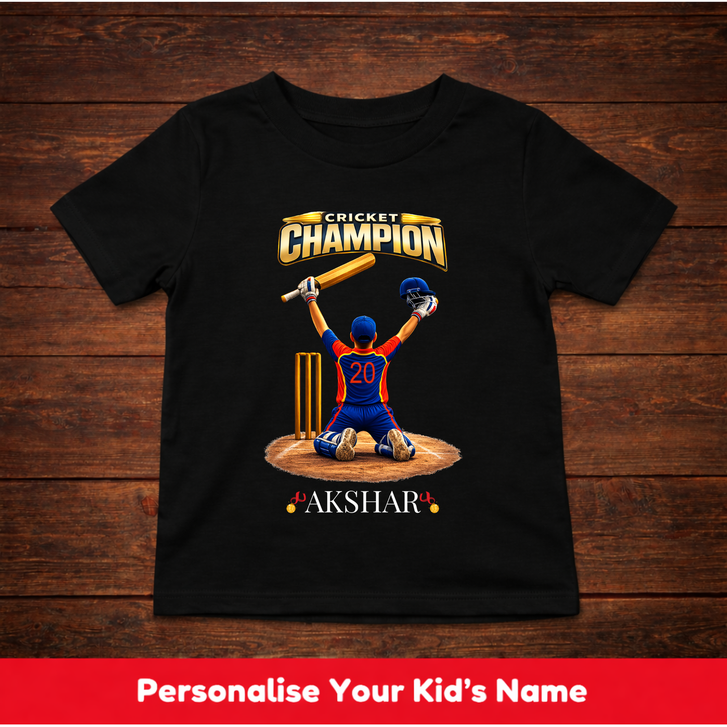 CUSTOMIZED-CRICKET CHAMPION(CRICKET)-KIDS T-SHIRT