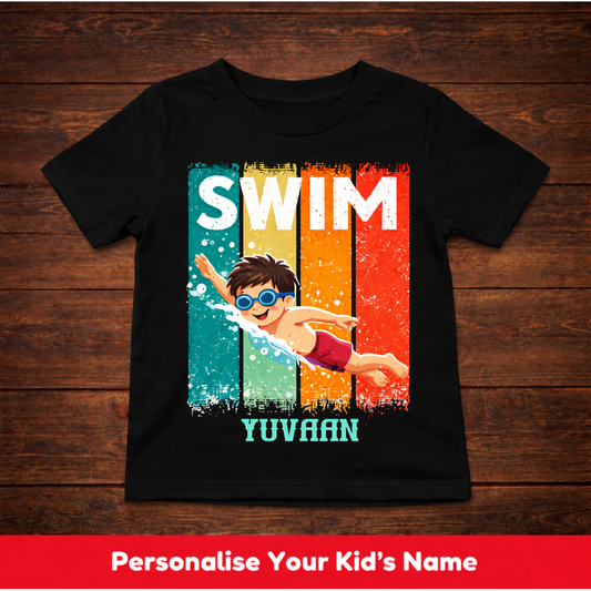 CUSTOMIZED-YOUNG BOY SWIMMING-KIDS T-SHIRT