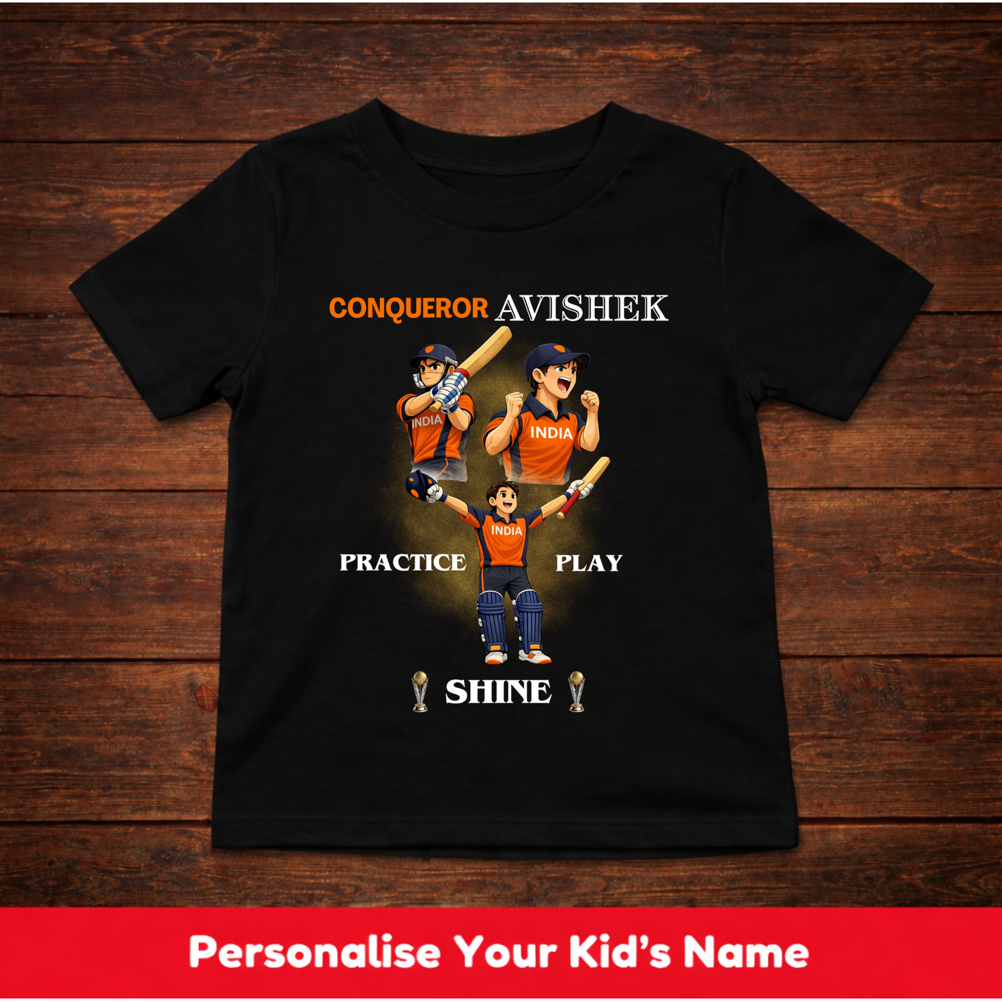 CUSTOMIZED-PRACTICE PLAY SHINE(CRICKET)-KIDS T-SHIRT