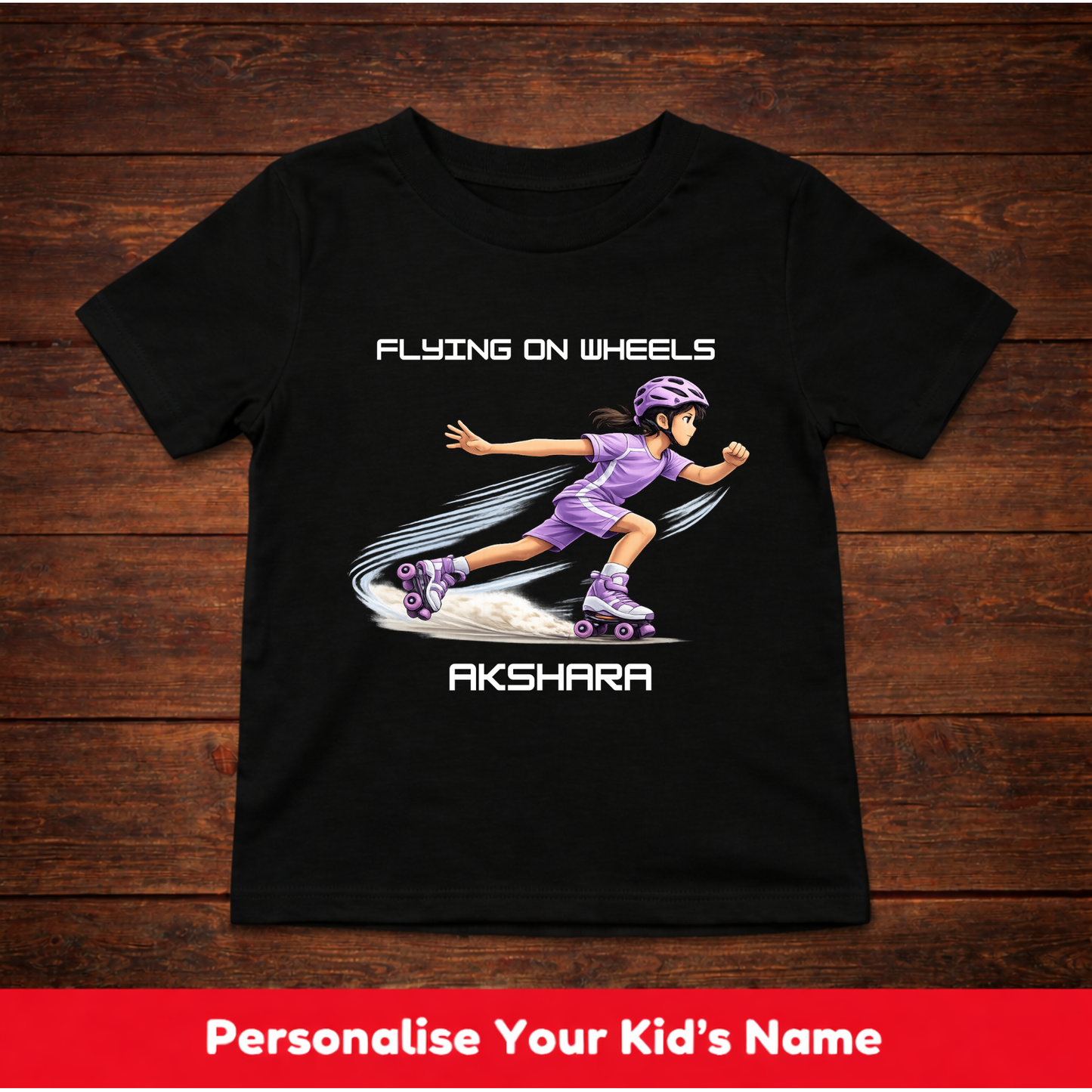 CUSTOMIZED-FLYING ON WHEELS (SKATES)-GIRL KIDS T-SHIRT