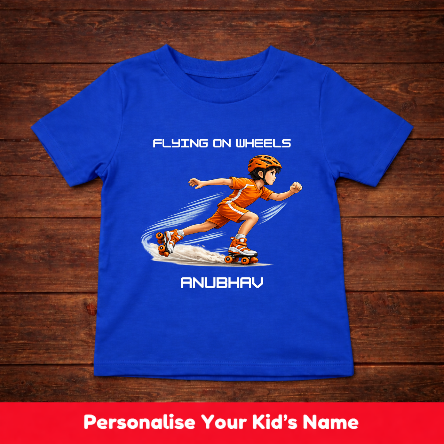 CUSTOMIZED-FLYING ON WHEELS (SKATES)-BOY KIDS T-SHIRT