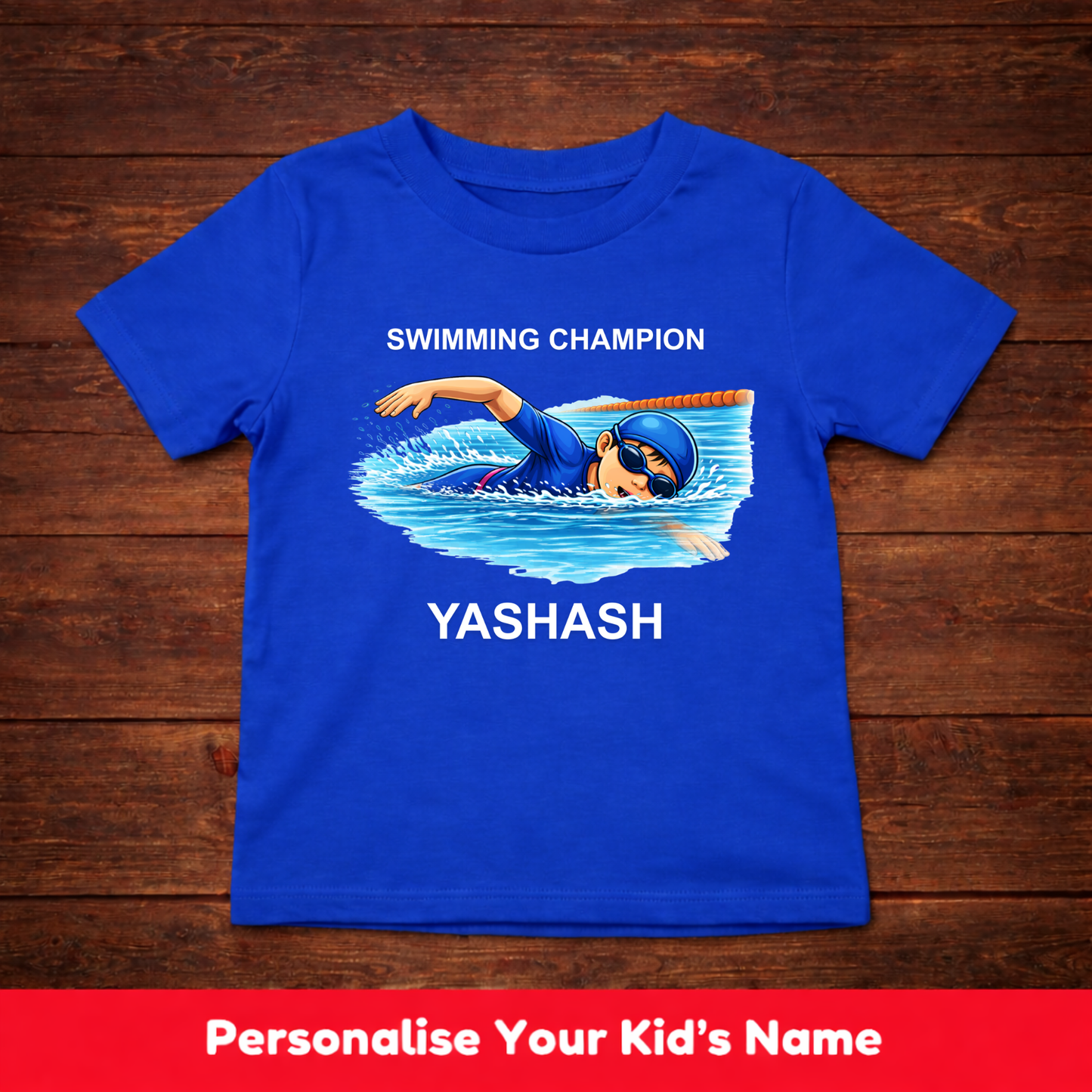 CUSTOMIZED-SWIMMING CHAMPION BOY KIDS T-SHIRT