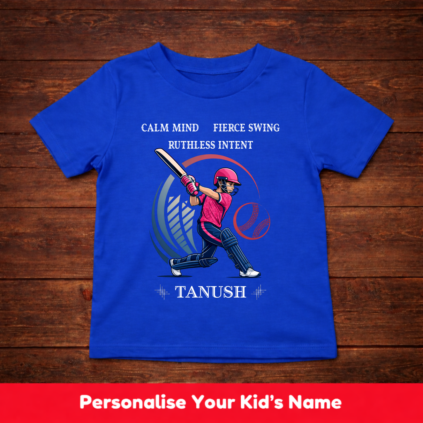 CUSTOMIZED-CALM MIND  FIERCE SWING(CRICKET)-KIDS T-SHIRT