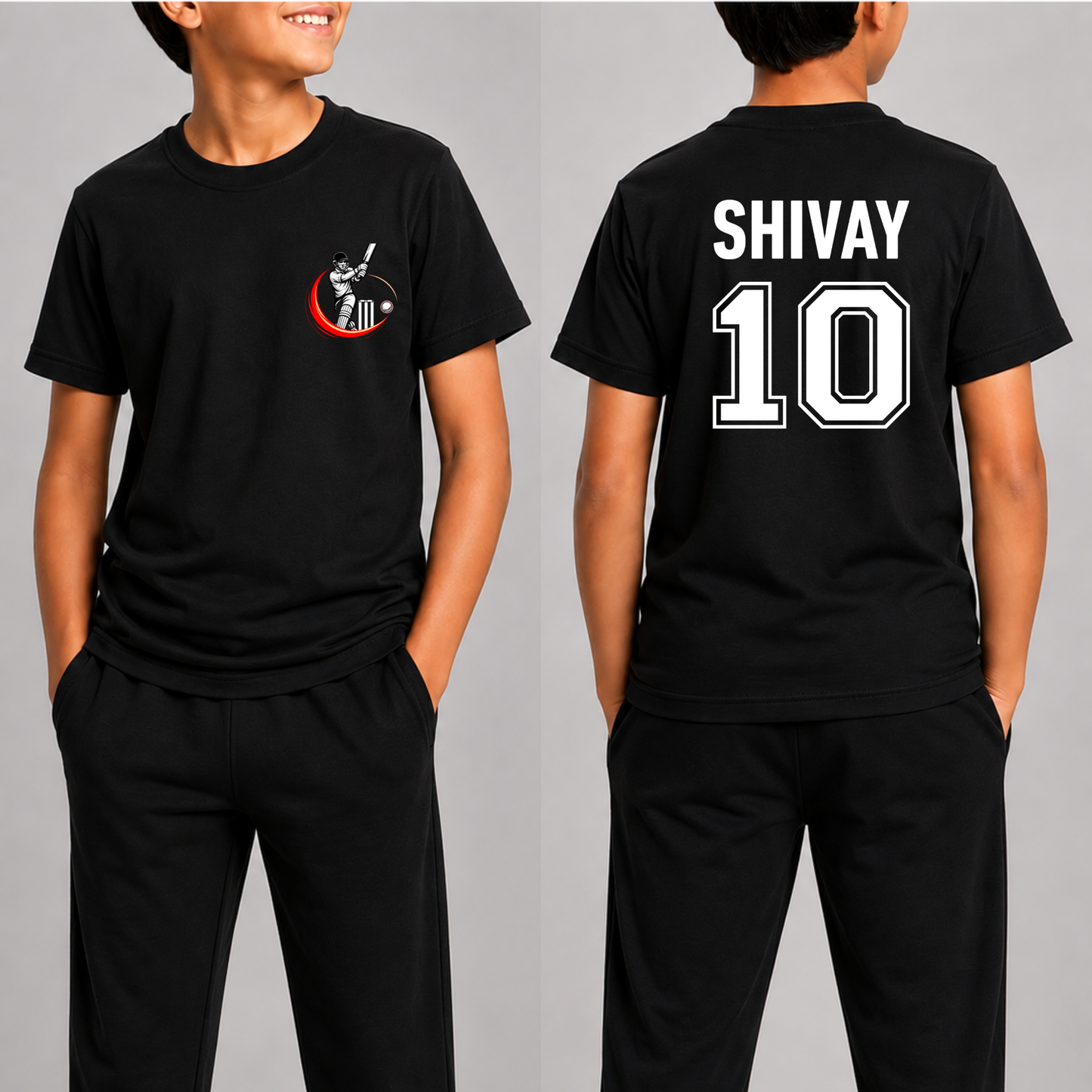 CUSTOMIZATION-CRICKET BATSMAN ICON FRONT AND BACK PRINT-CLASSIC T-SHIRT