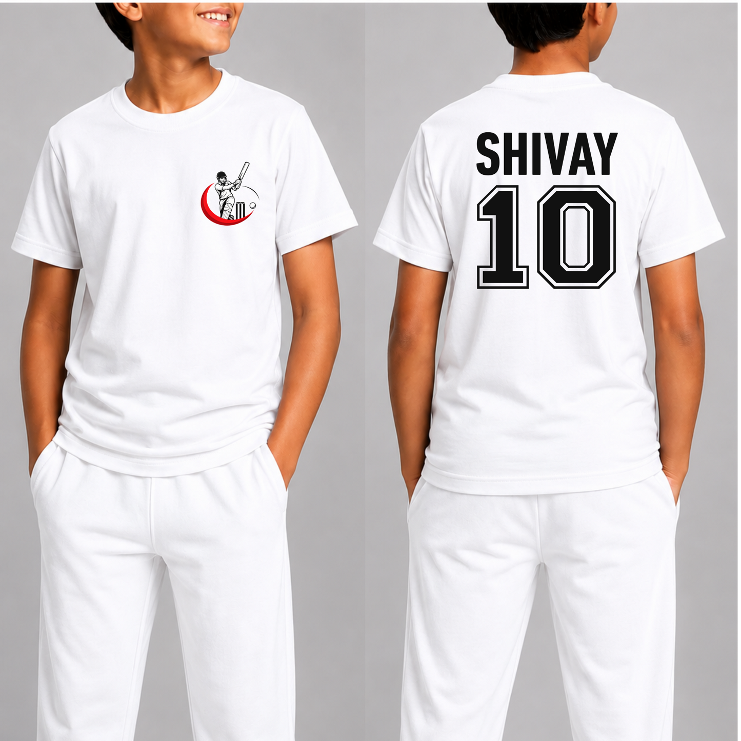 CUSTOMIZATION-CRICKET BATSMAN ICON FRONT AND BACK PRINT-CLASSIC T-SHIRT