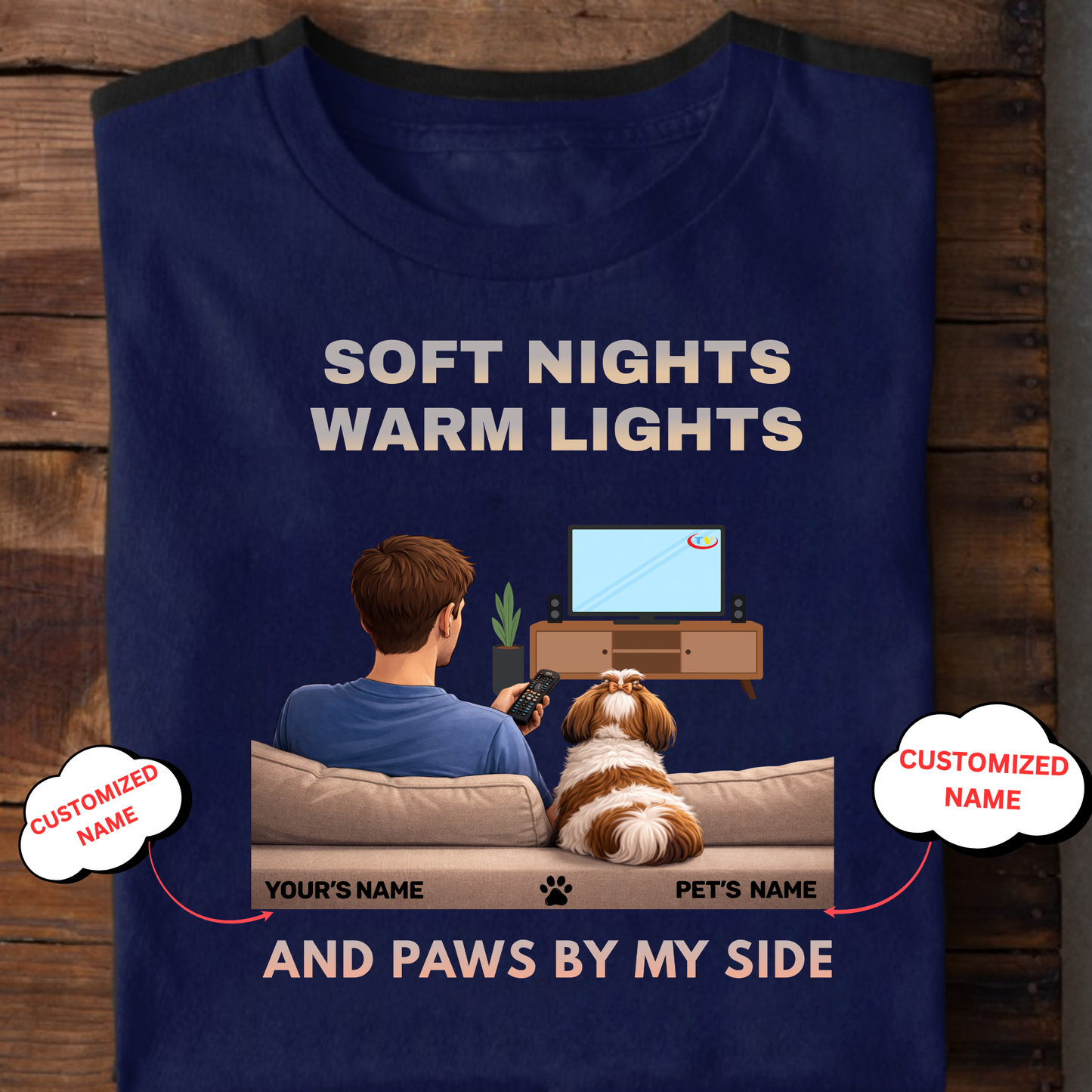 CUSTOMIZATION-SOFT NIGHTS,WARM LIGHTS(PET LOVER)-PREMIUM MAN CLASSIC T-SHIRT
